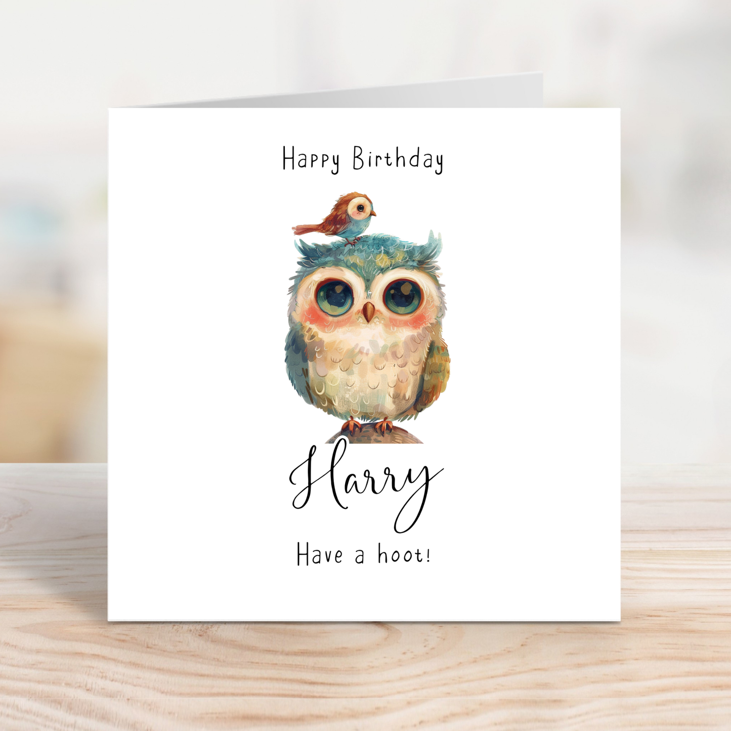 Editable Birthday Card - Owl with Bird