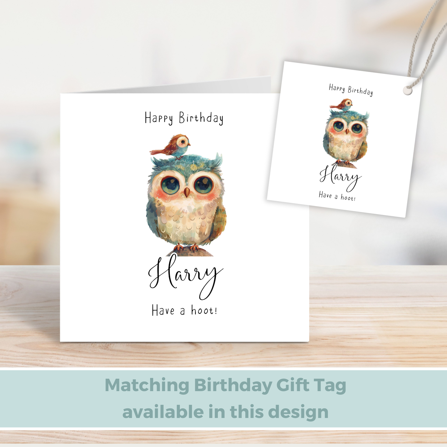 Editable Birthday Card - Owl with Bird