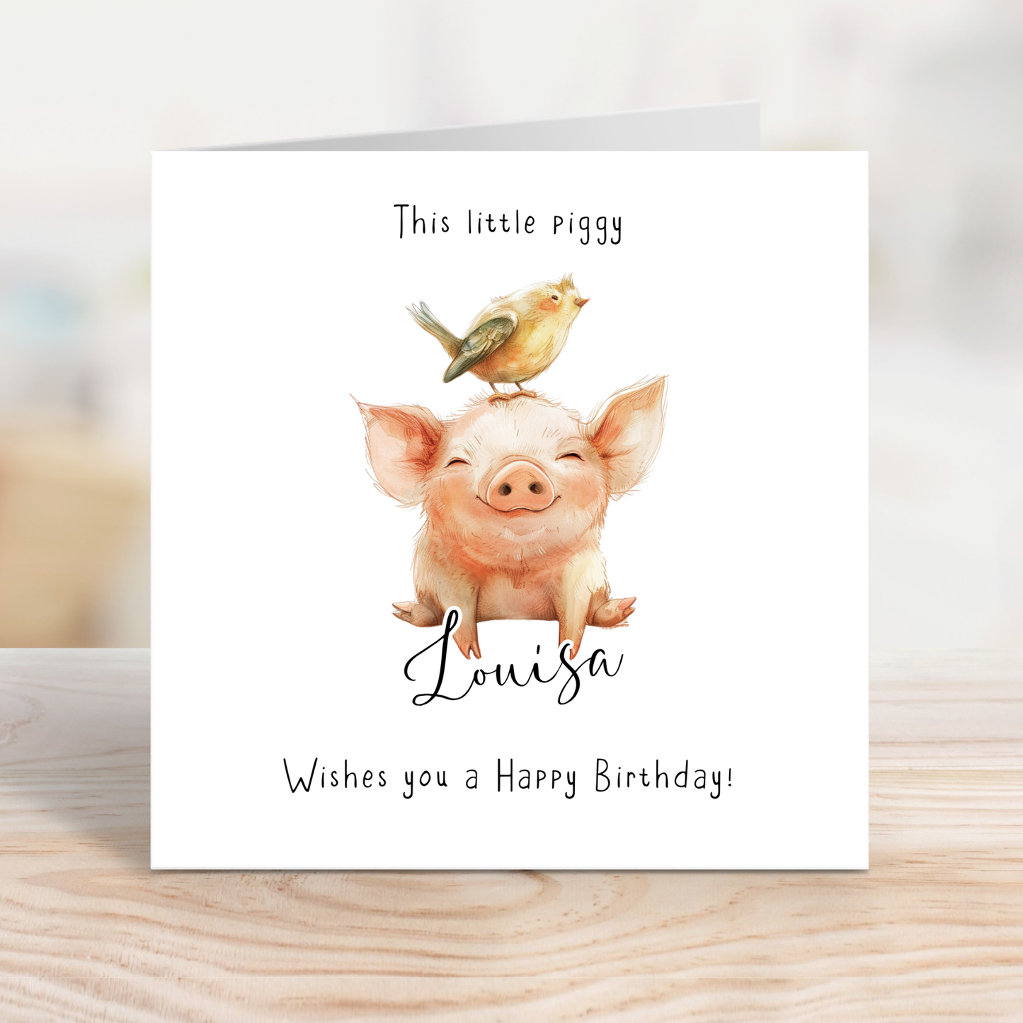 Editable Birthday Card - Pig with Bird