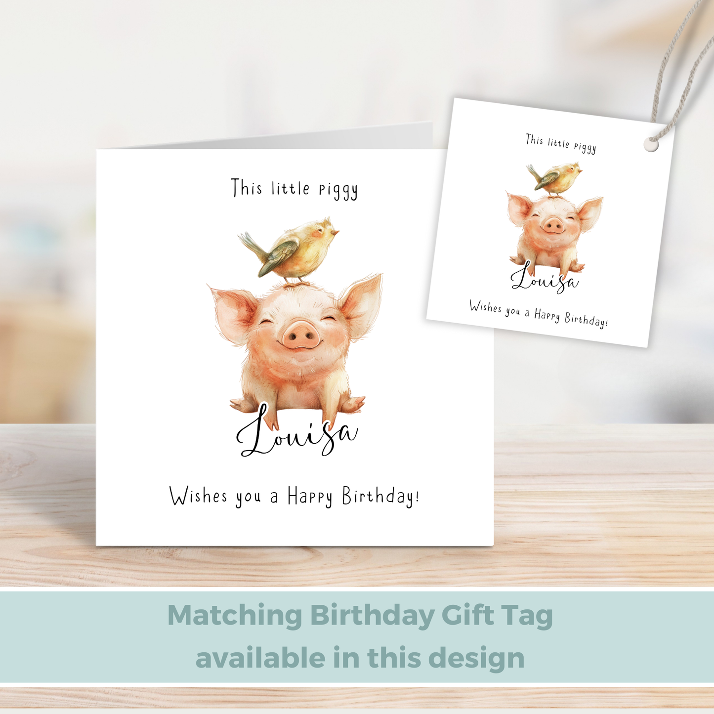 Editable Birthday Card - Pig with Bird