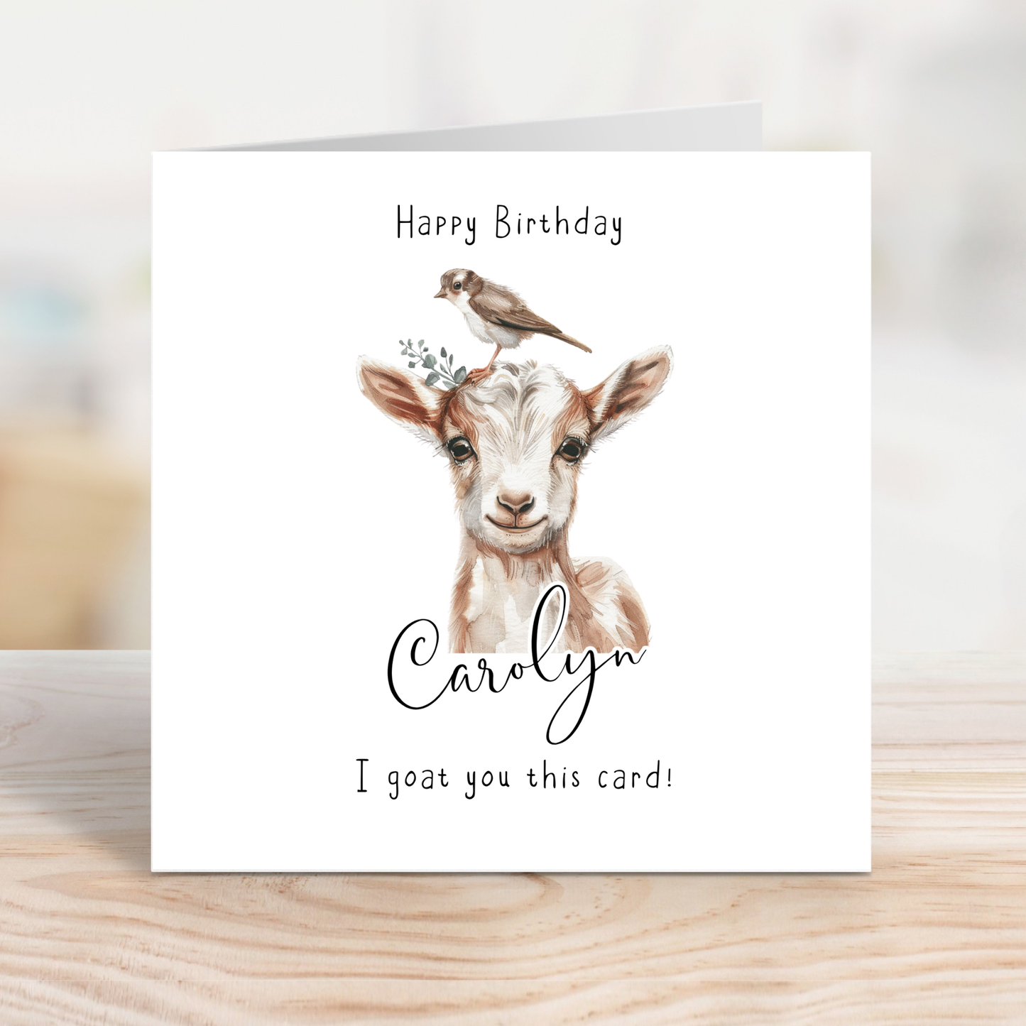 Editable Birthday Card - Goat with Bird