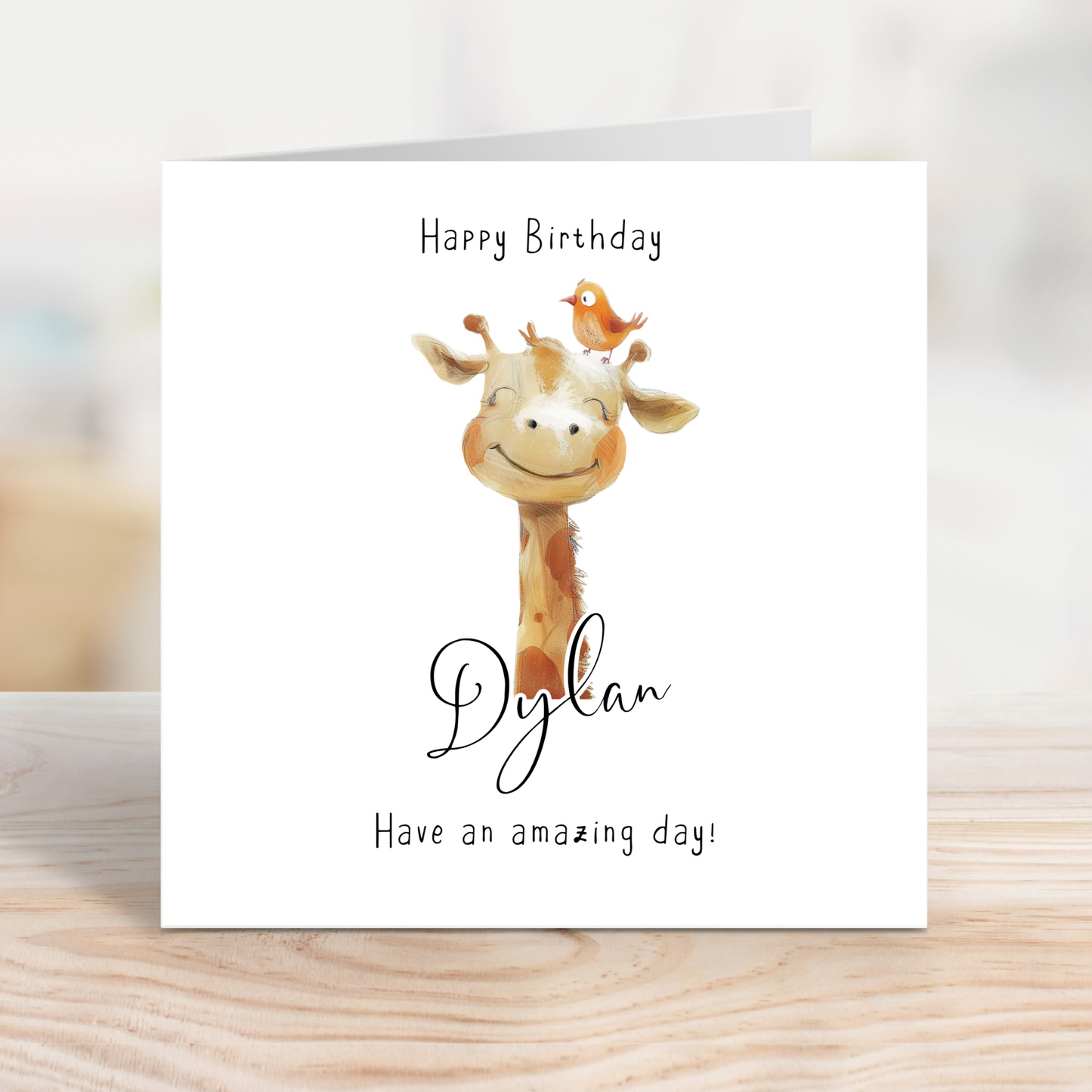 Editable Birthday Card - Giraffe with Bird