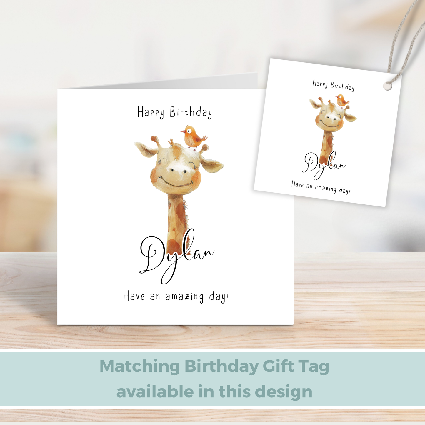 Editable Birthday Card - Giraffe with Bird