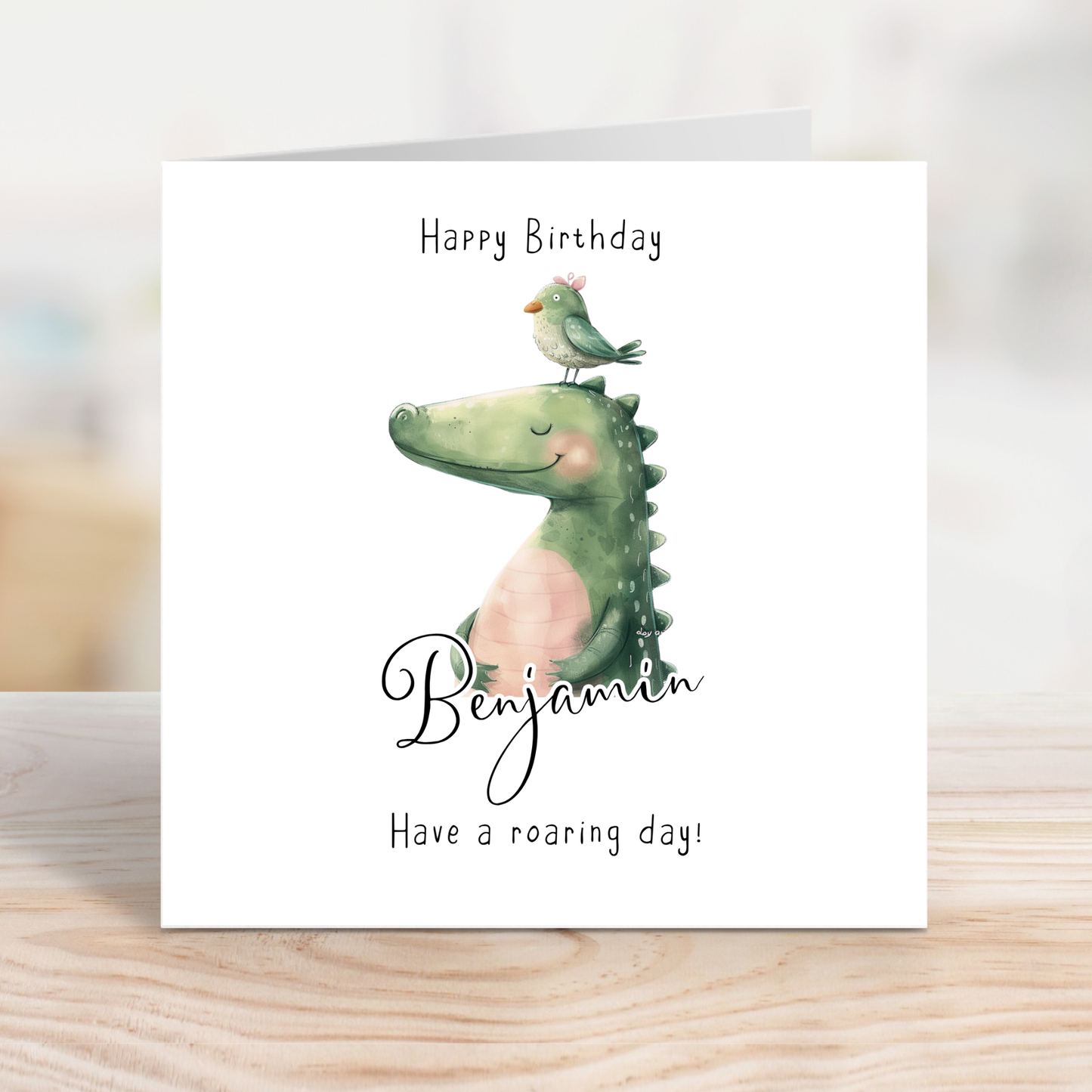 Editable Birthday Card - Dinosaur with Bird