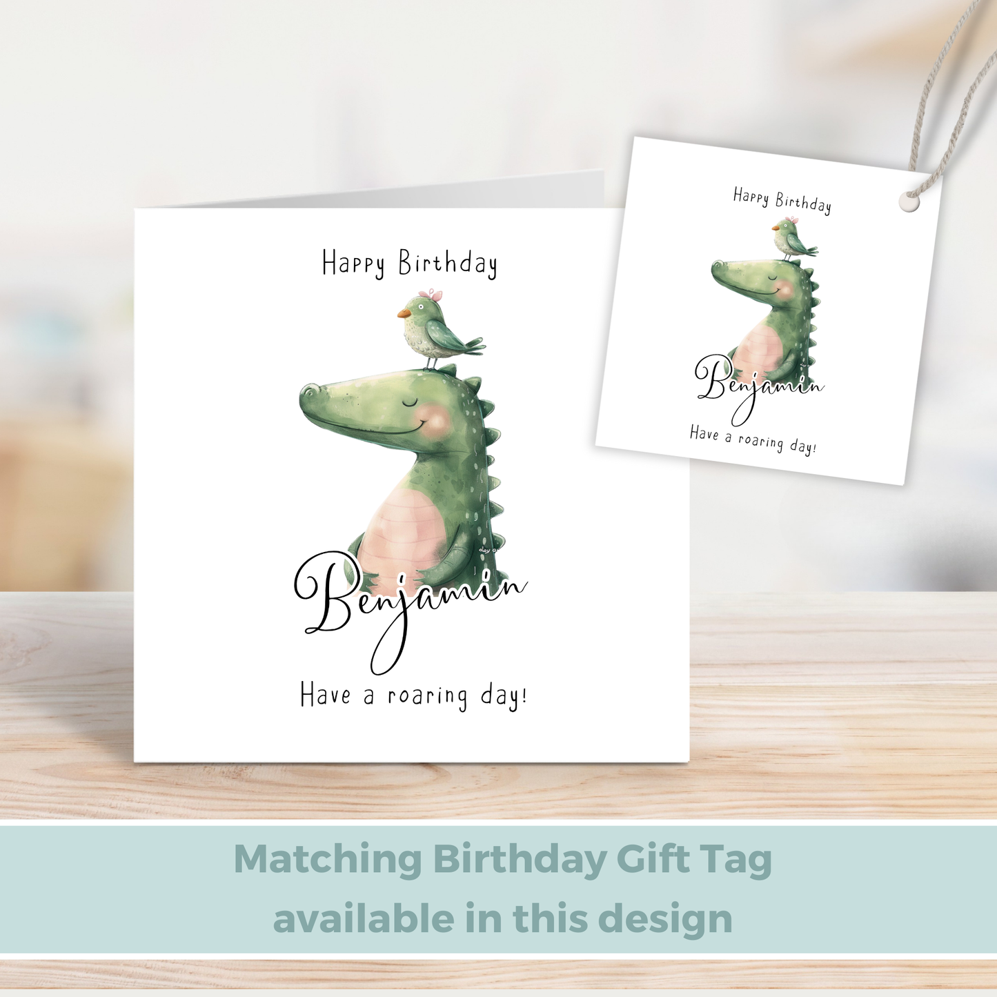 Editable Birthday Card - Dinosaur with Bird