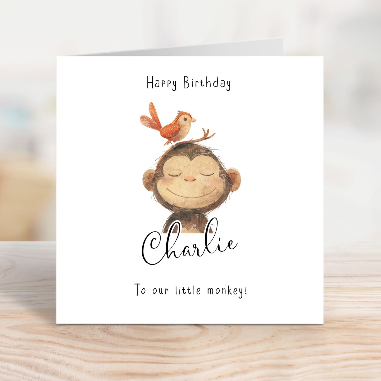 Editable Birthday Card - Monkey with Bird