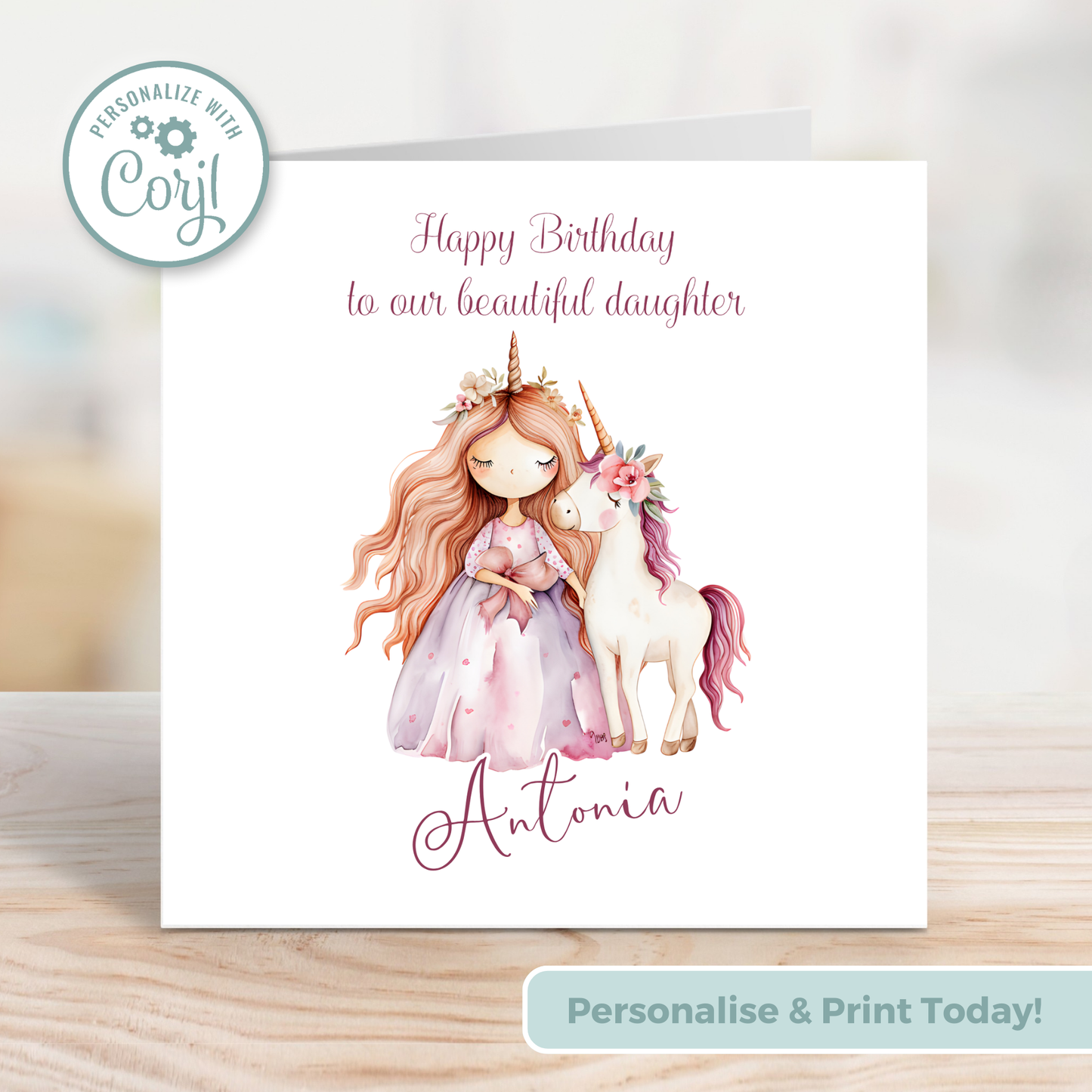 Editable Birthday Card - Princess Unicorn