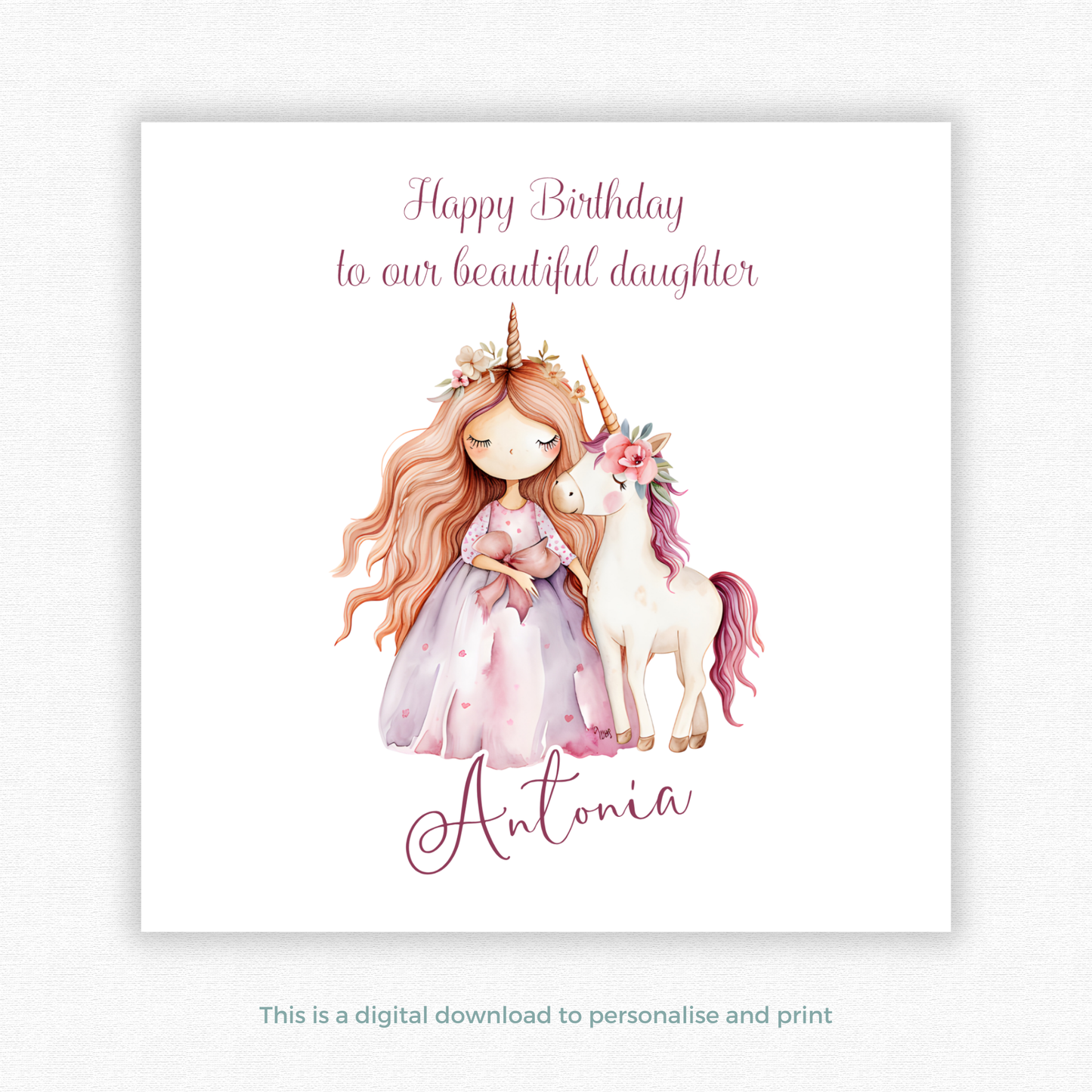 Editable Birthday Card - Princess Unicorn