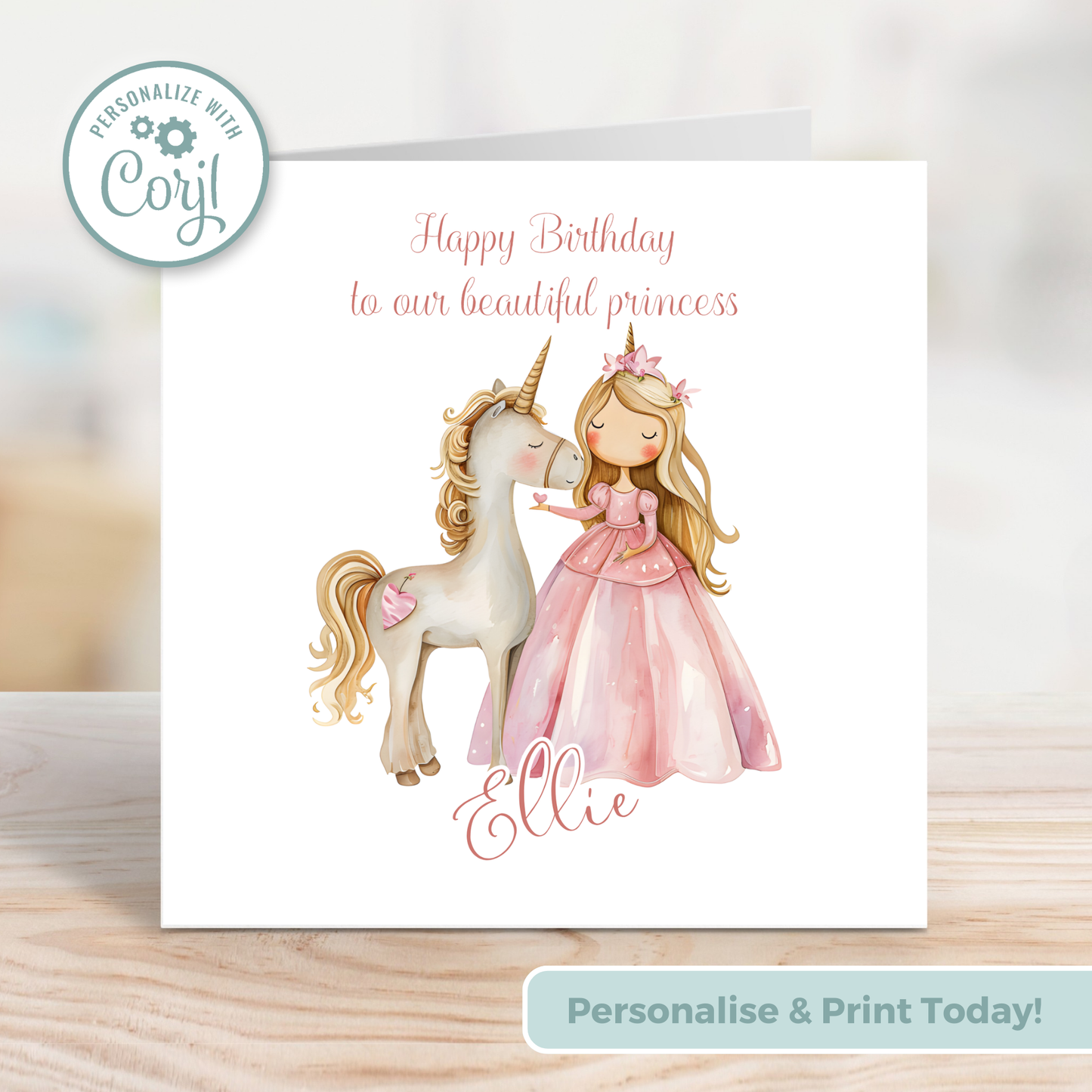 Editable Birthday Card - Princess Unicorn