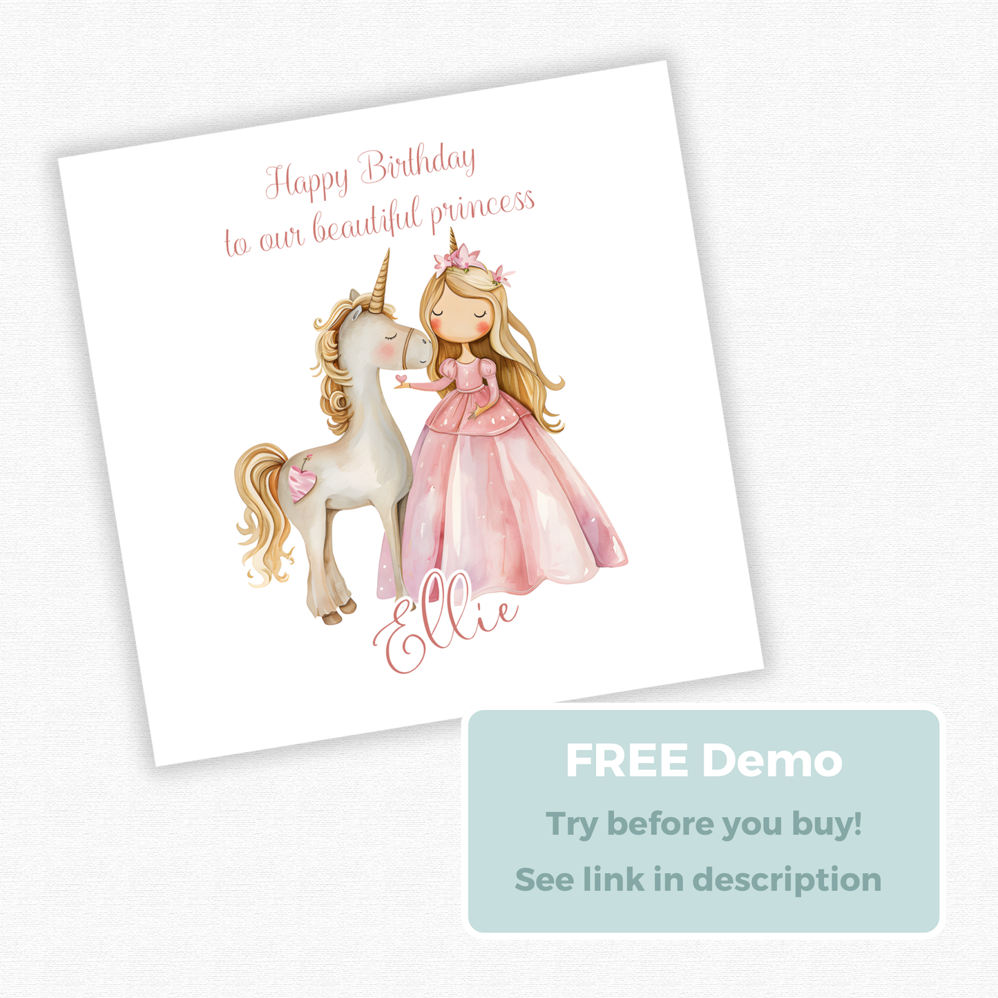 Editable Birthday Card - Princess Unicorn