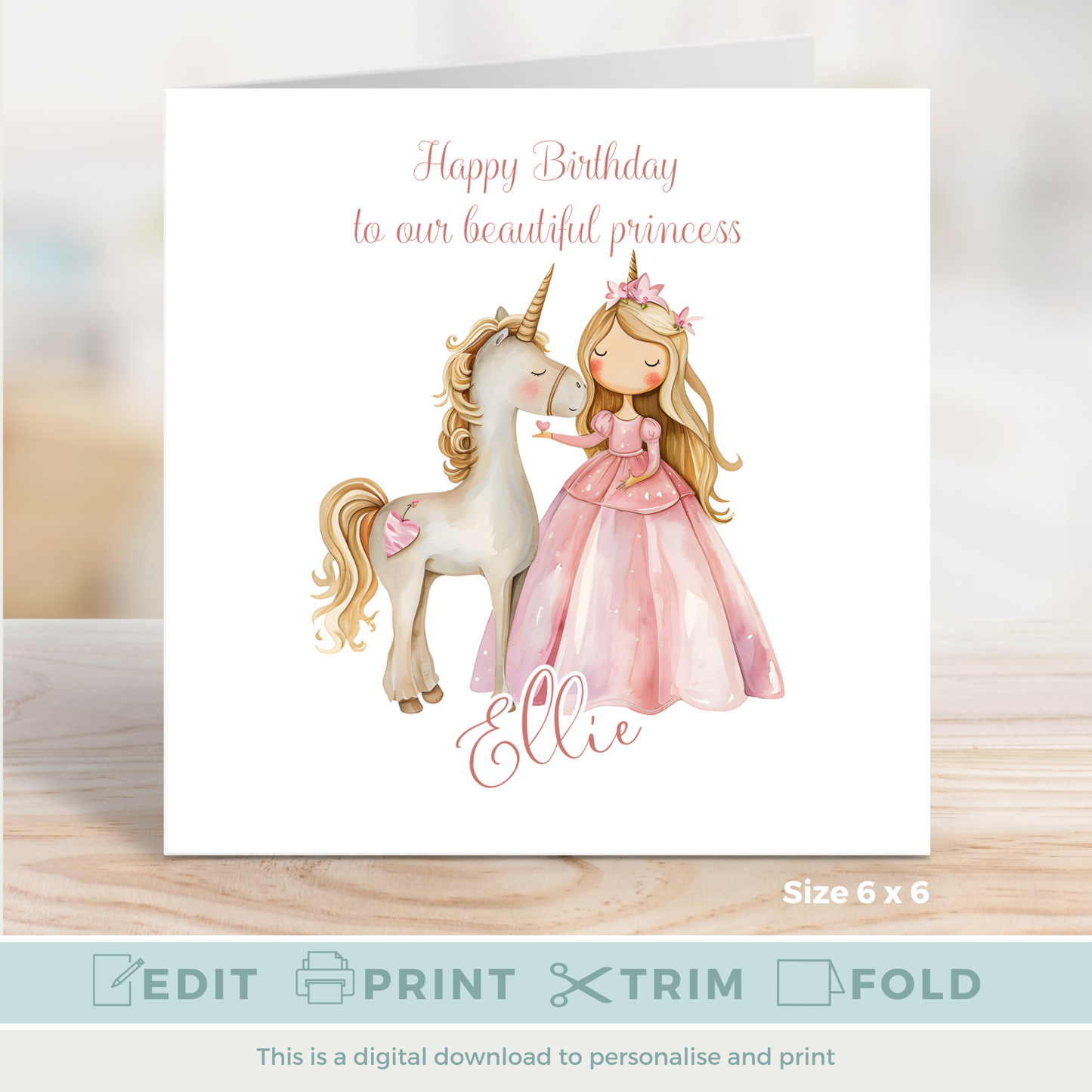 Editable Birthday Card - Princess Unicorn