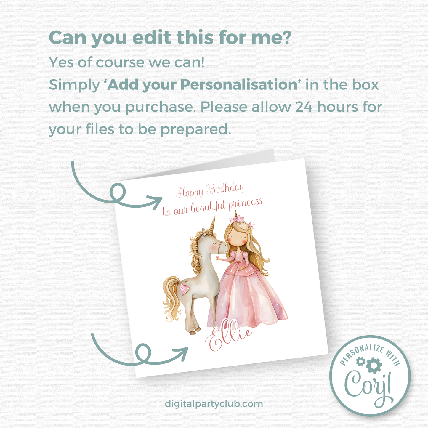 Editable Birthday Card - Princess Unicorn