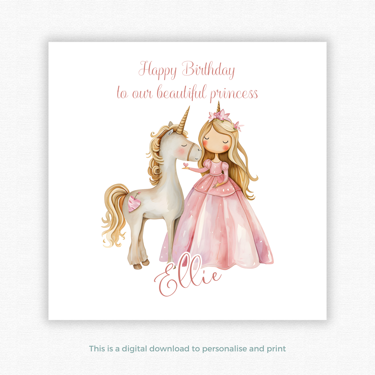 Editable Birthday Card - Princess Unicorn
