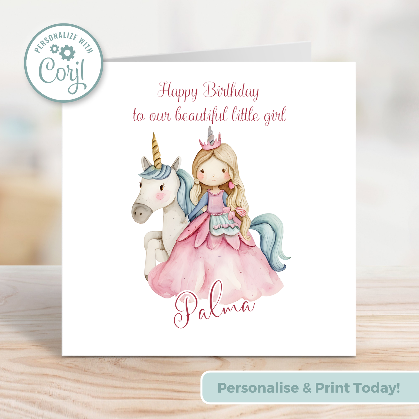 Editable Birthday Card - Princess Unicorn