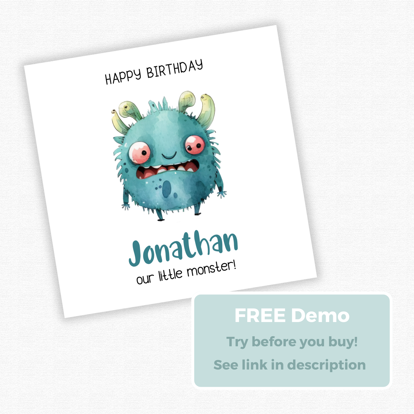 Editable Birthday Card - Monster