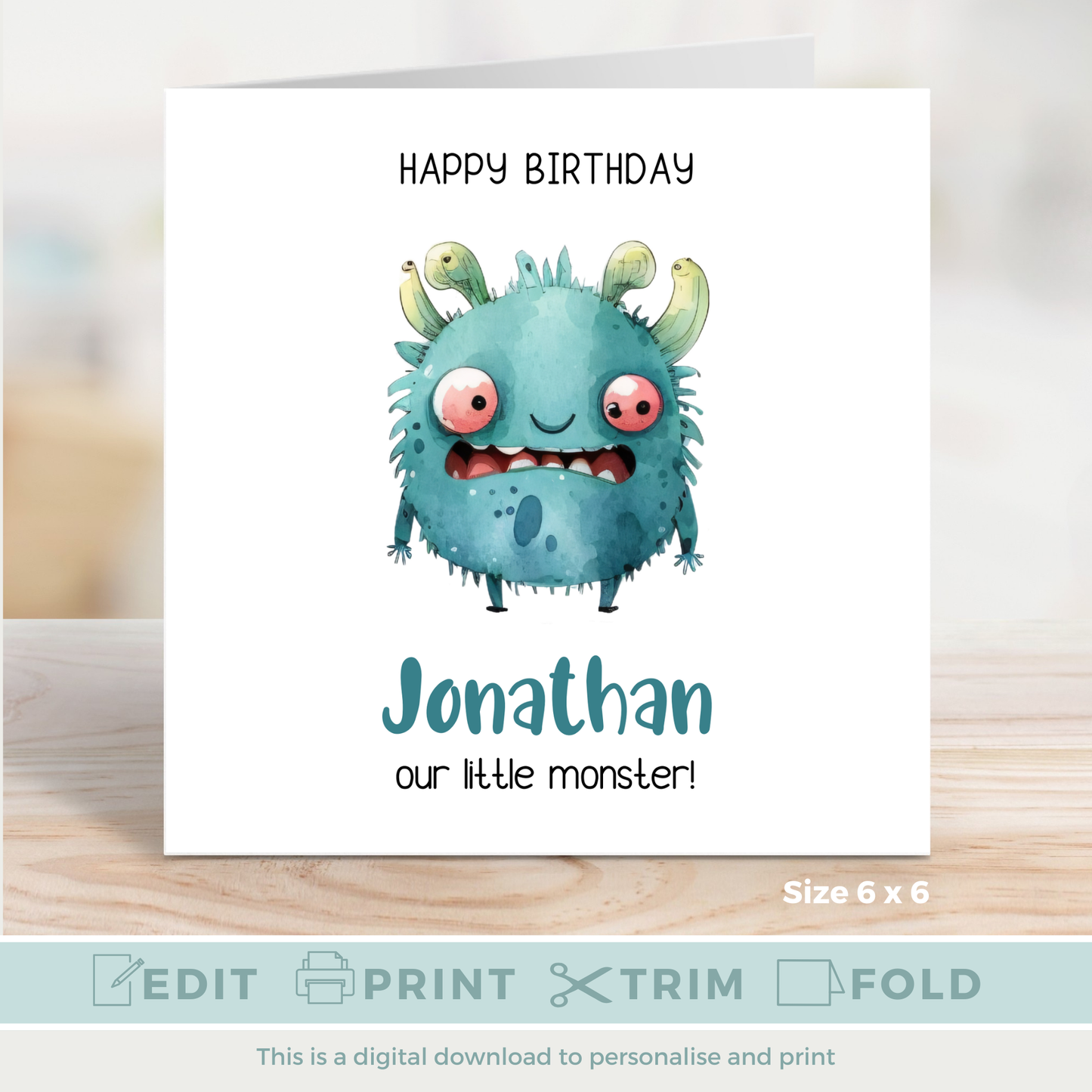 Editable Birthday Card - Monster
