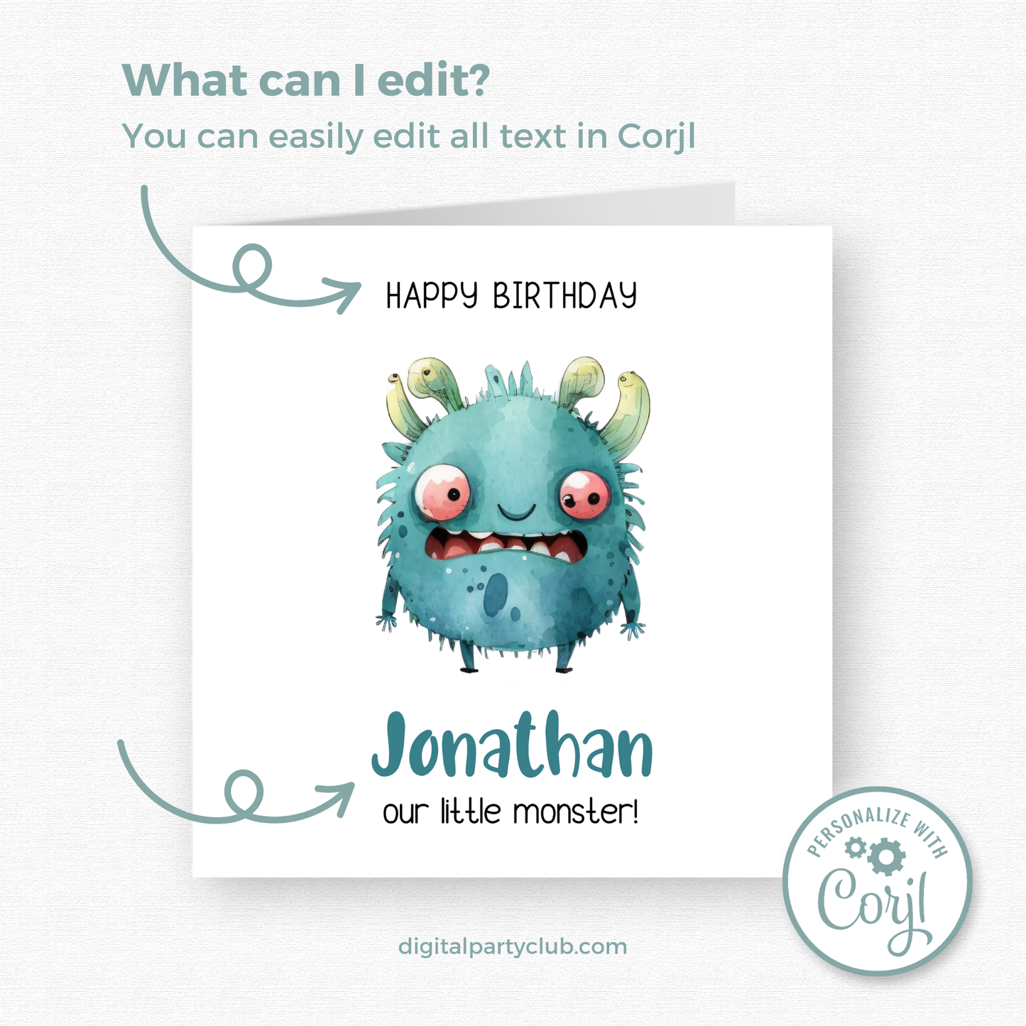 Editable Birthday Card - Monster