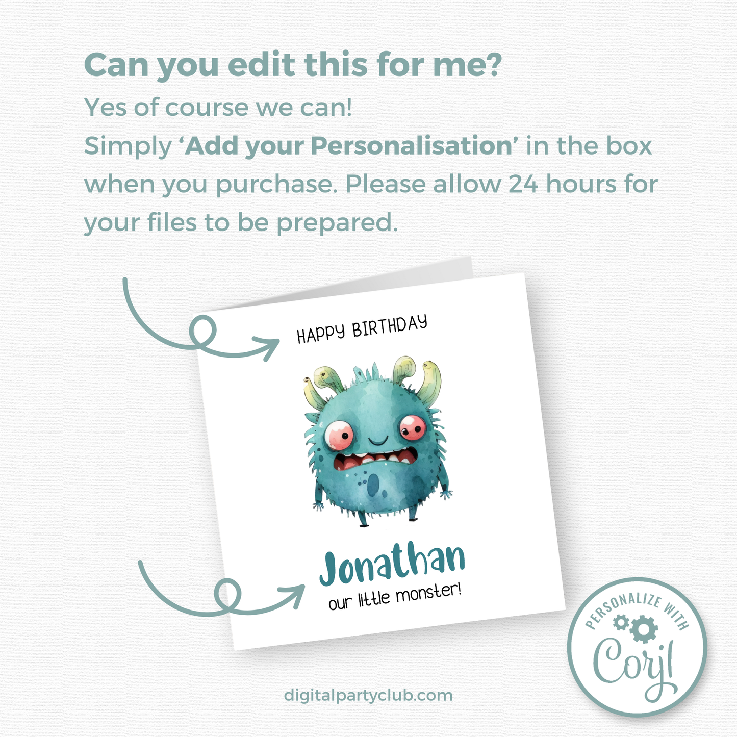 Editable Birthday Card - Monster