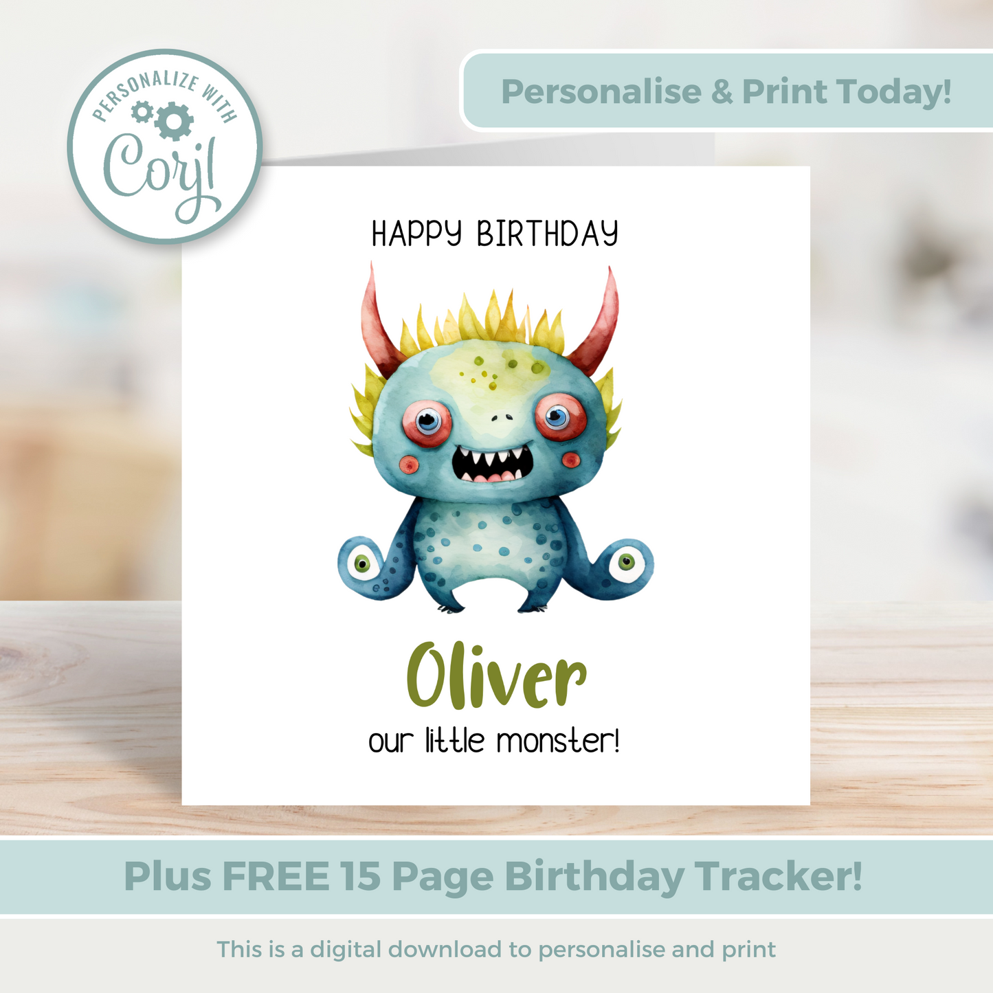 Editable Birthday Card - Monster
