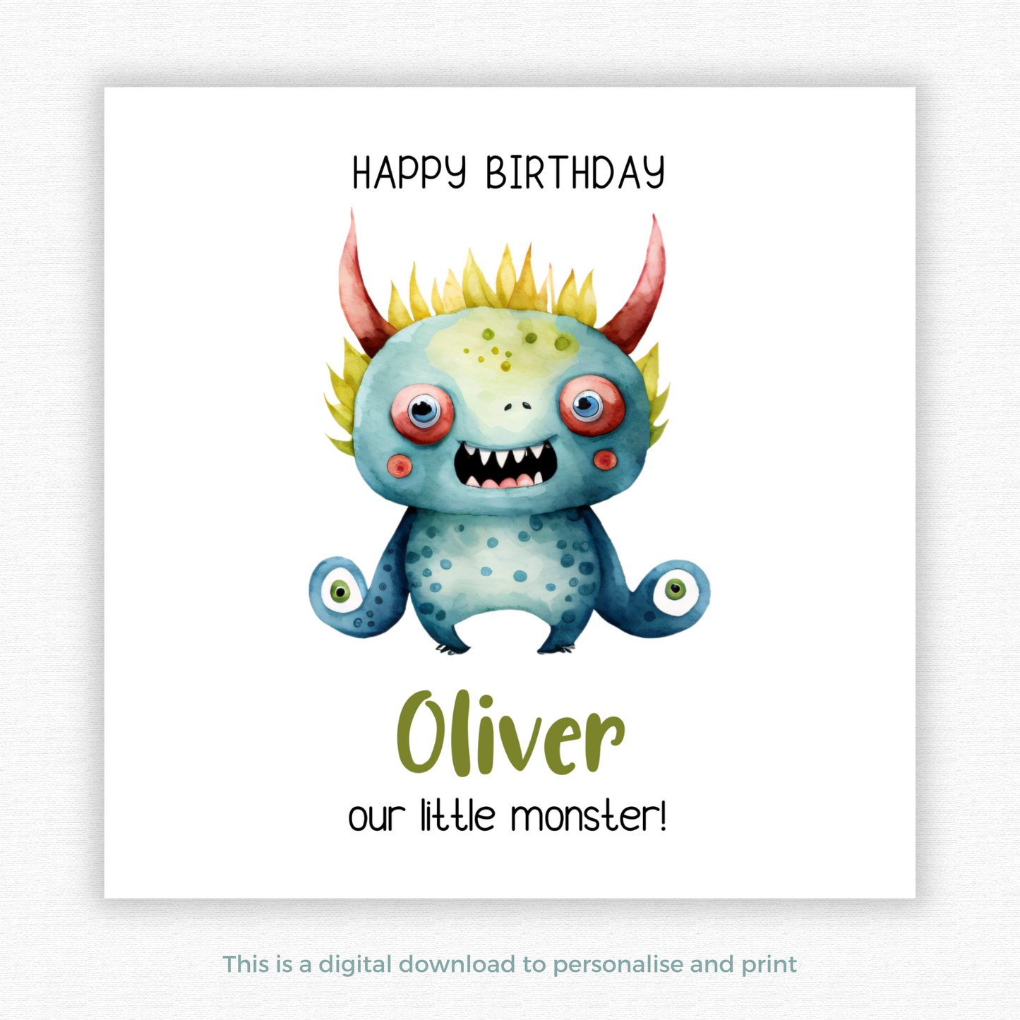 Editable Birthday Card - Monster