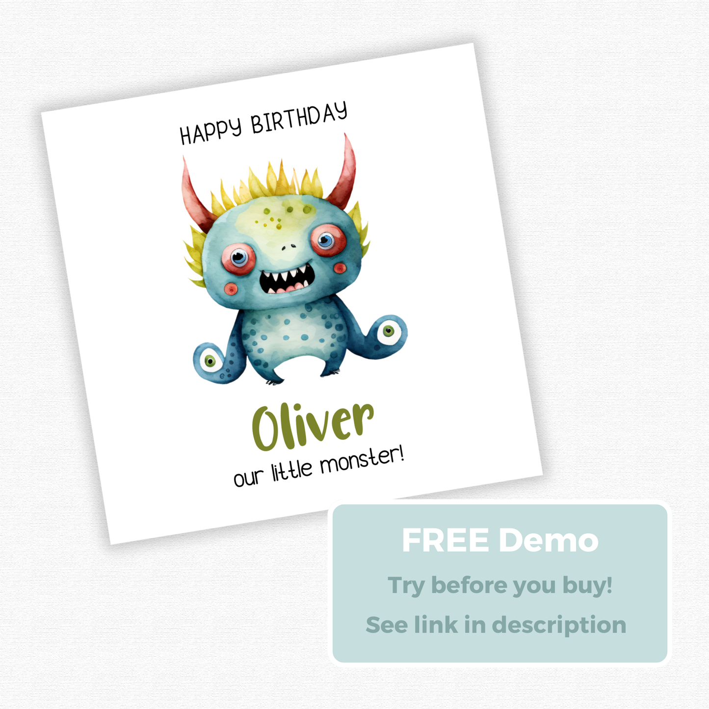 Editable Birthday Card - Monster