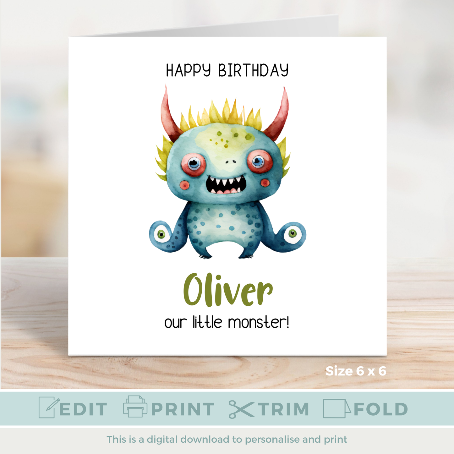Editable Birthday Card - Monster