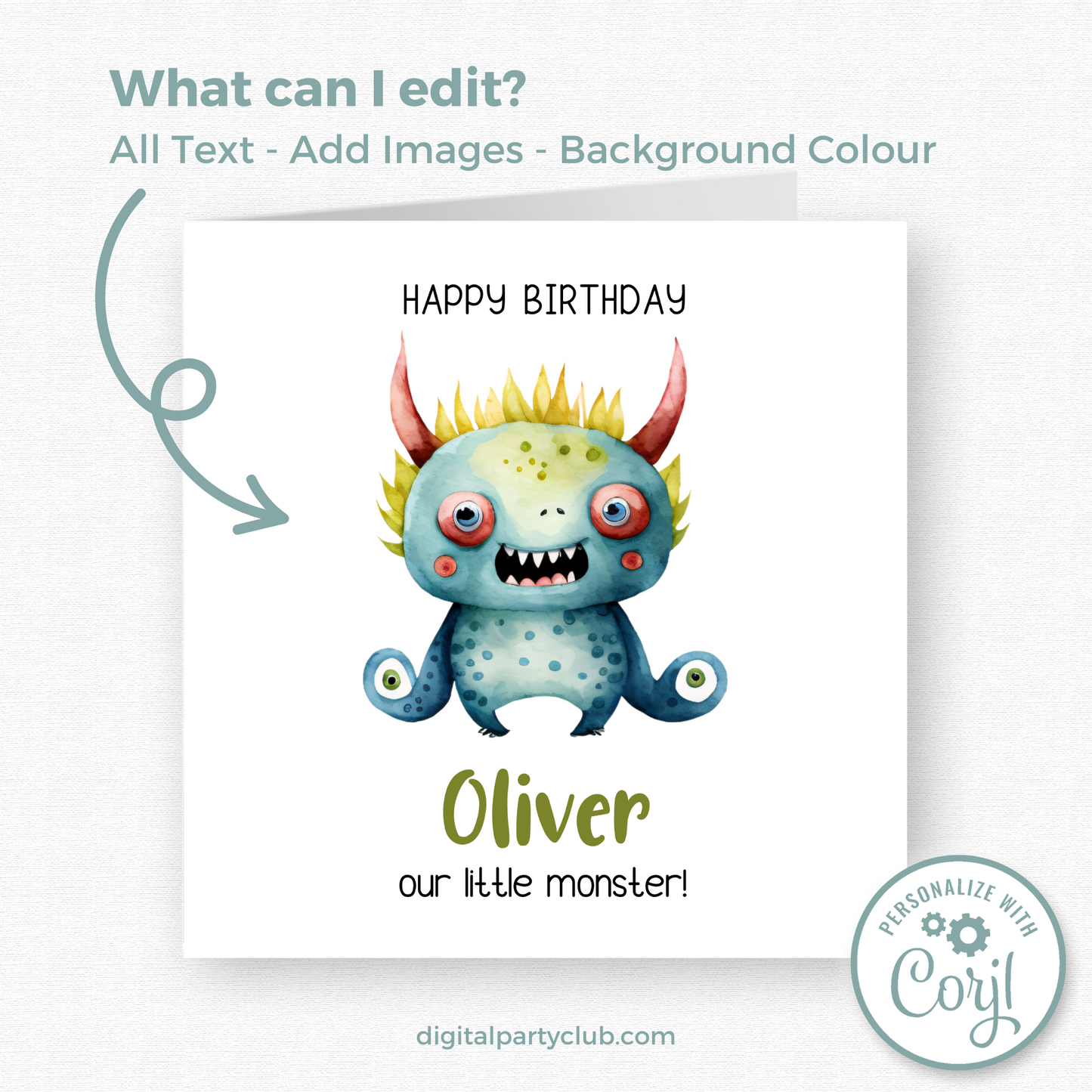 Editable Birthday Card - Monster