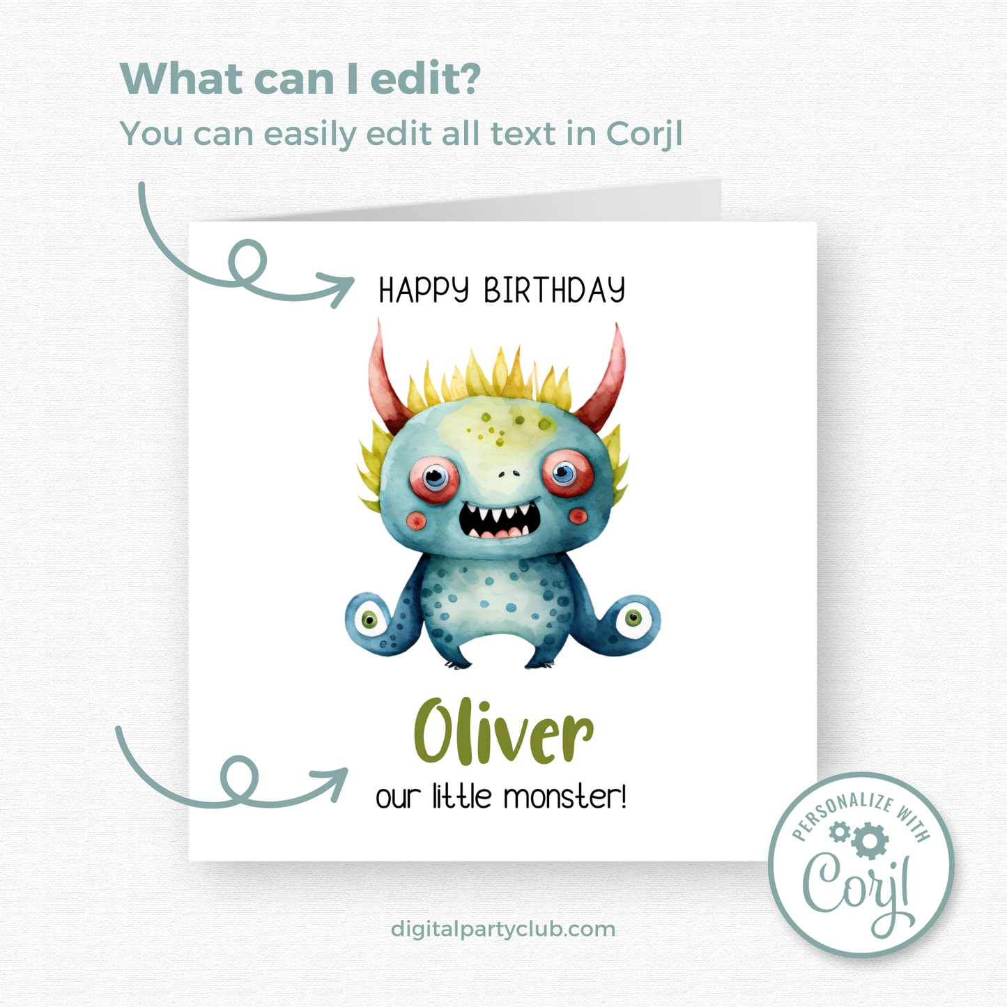 Editable Birthday Card - Monster