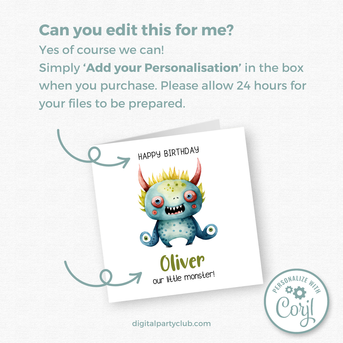 Editable Birthday Card - Monster