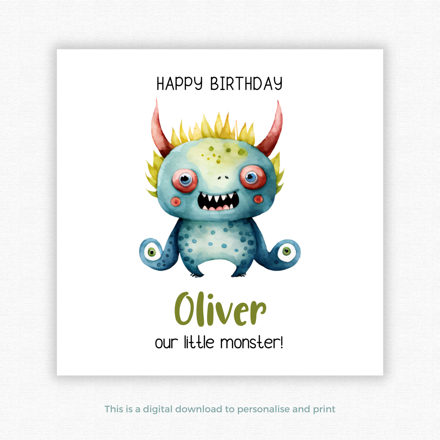 Editable Birthday Card - Monster