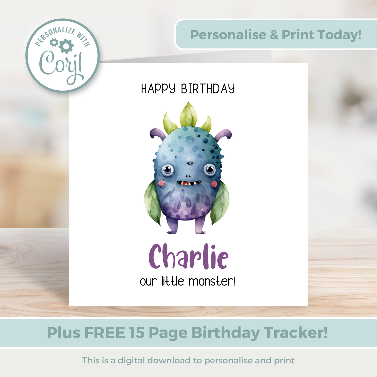 Editable Birthday Card - Monster