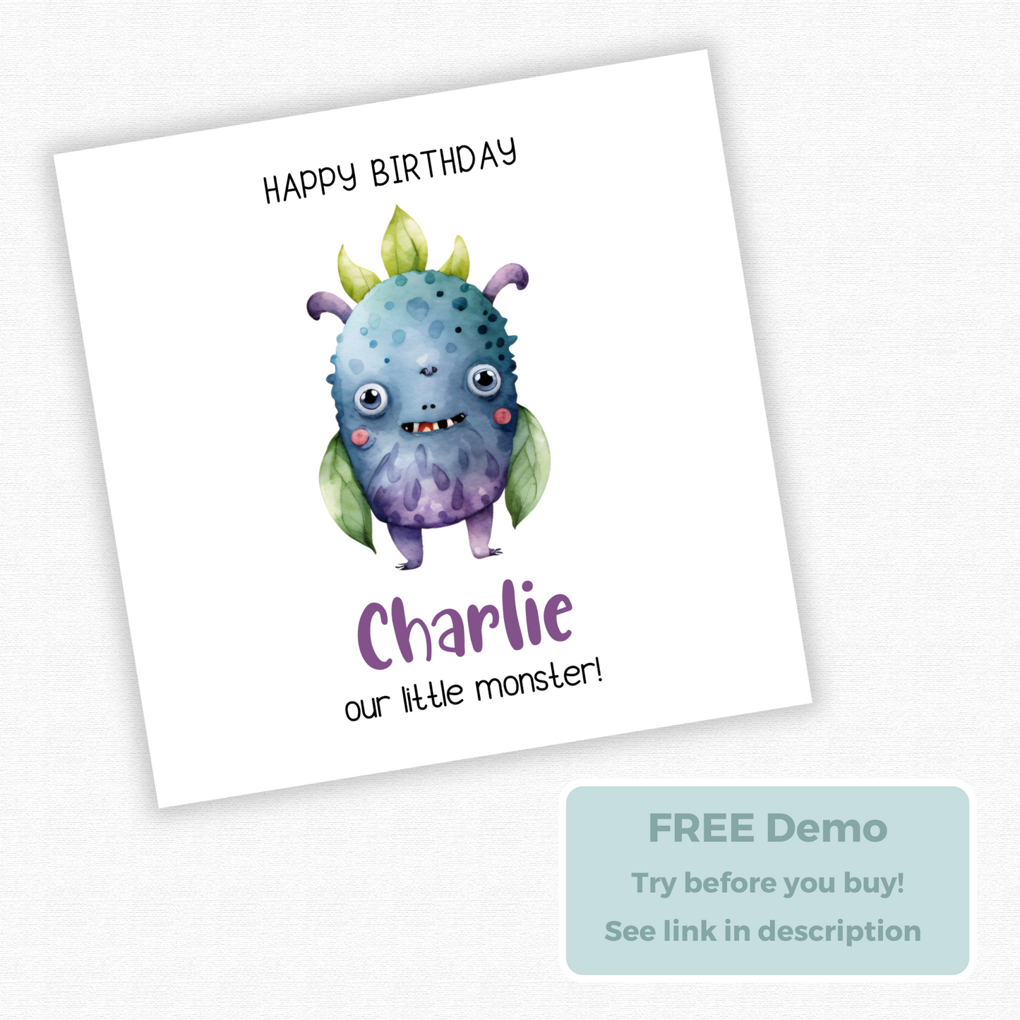 Editable Birthday Card - Monster