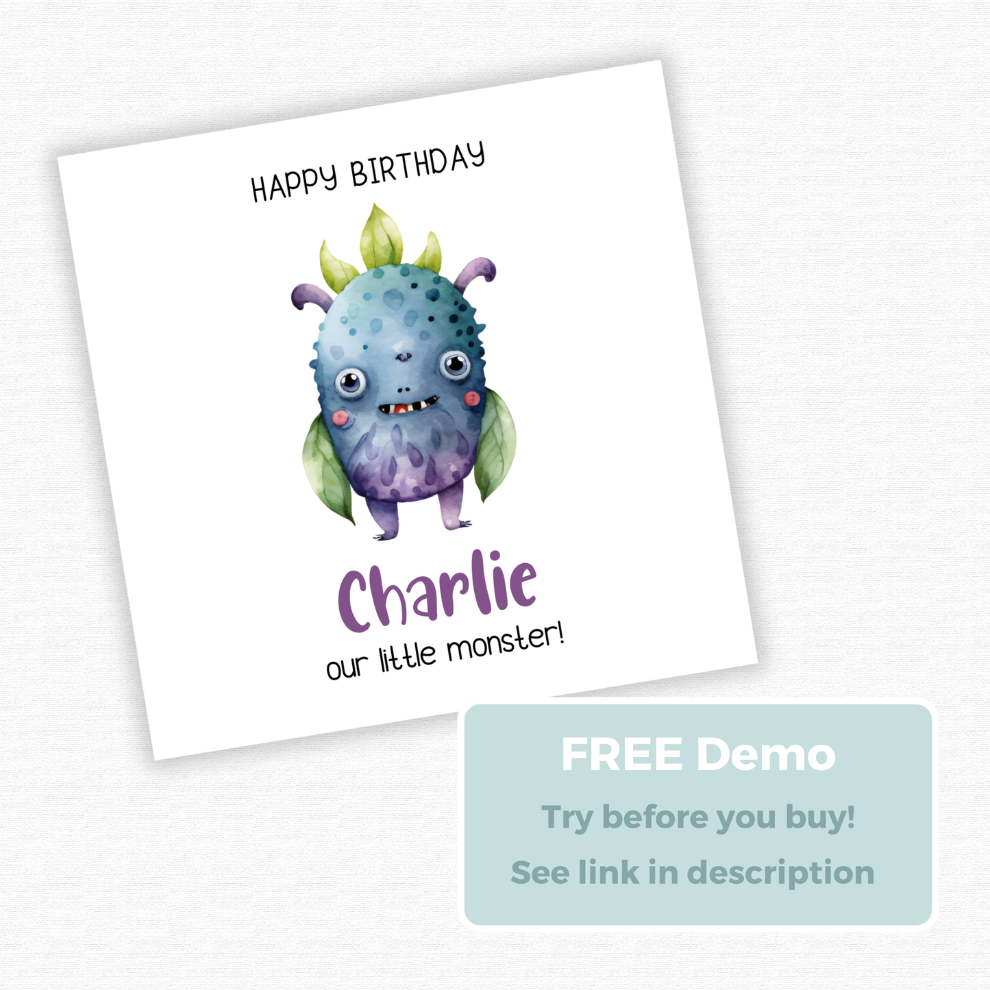 Editable Birthday Card - Monster
