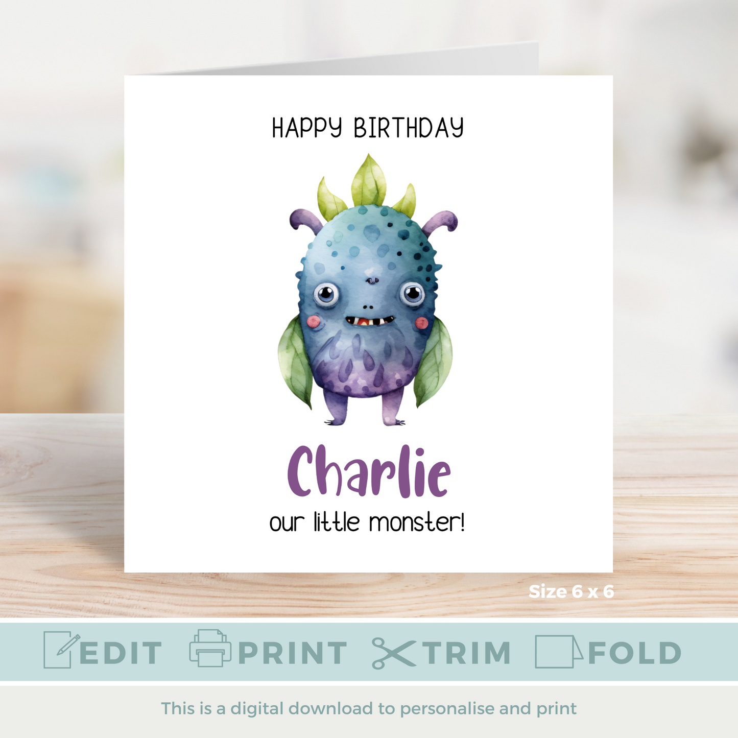 Editable Birthday Card - Monster