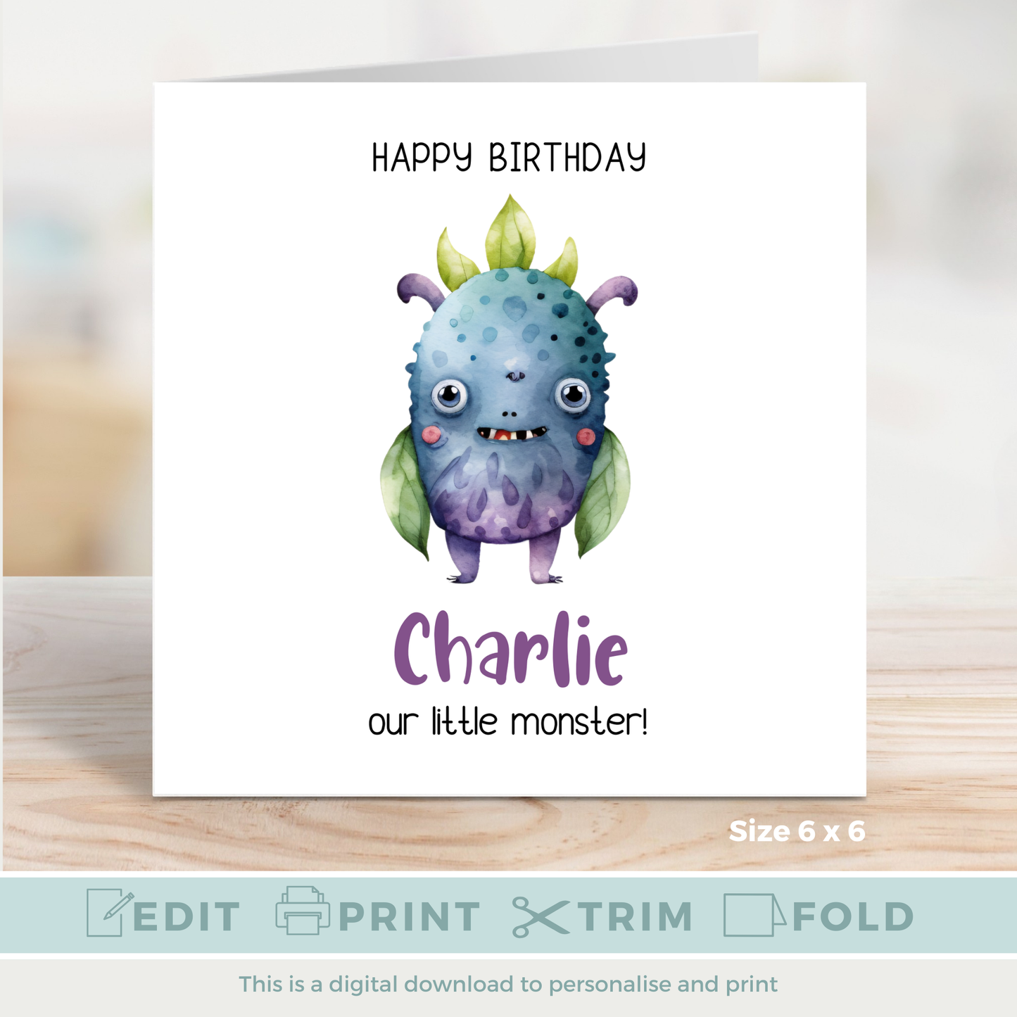 Editable Birthday Card - Monster