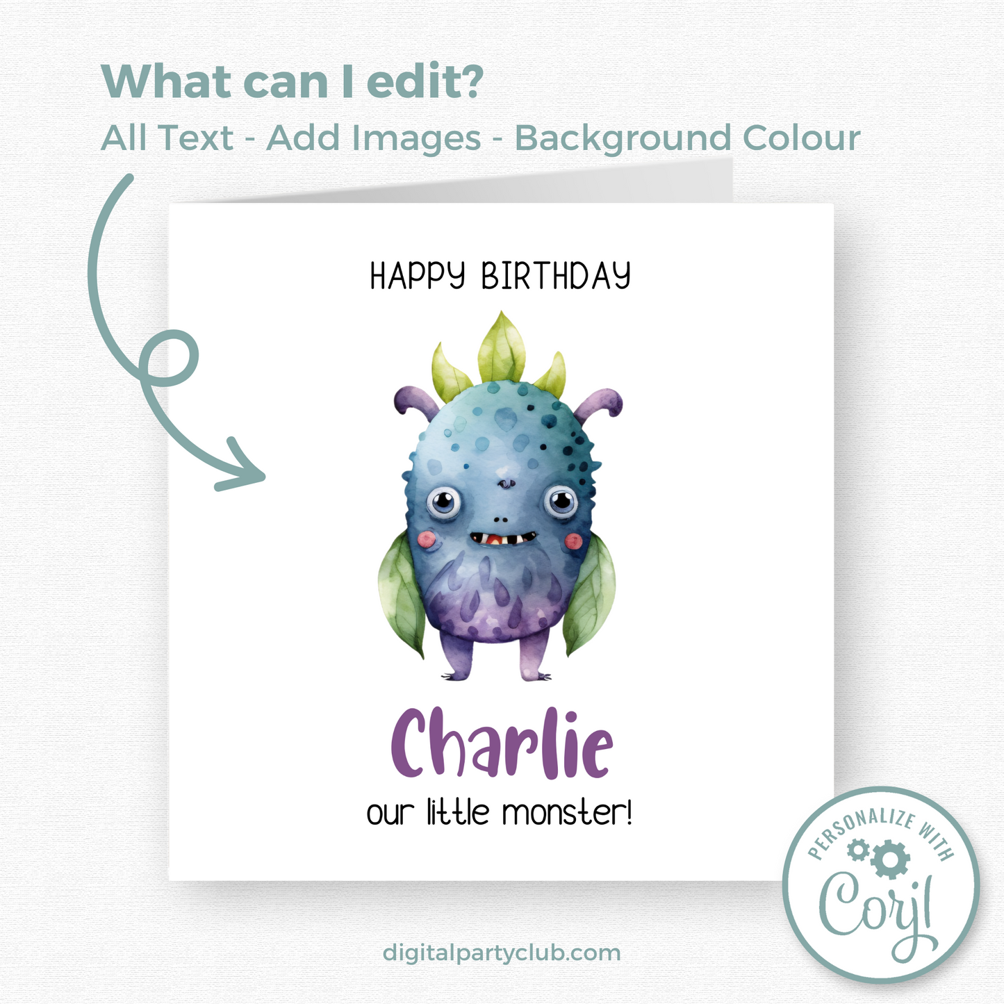 Editable Birthday Card - Monster
