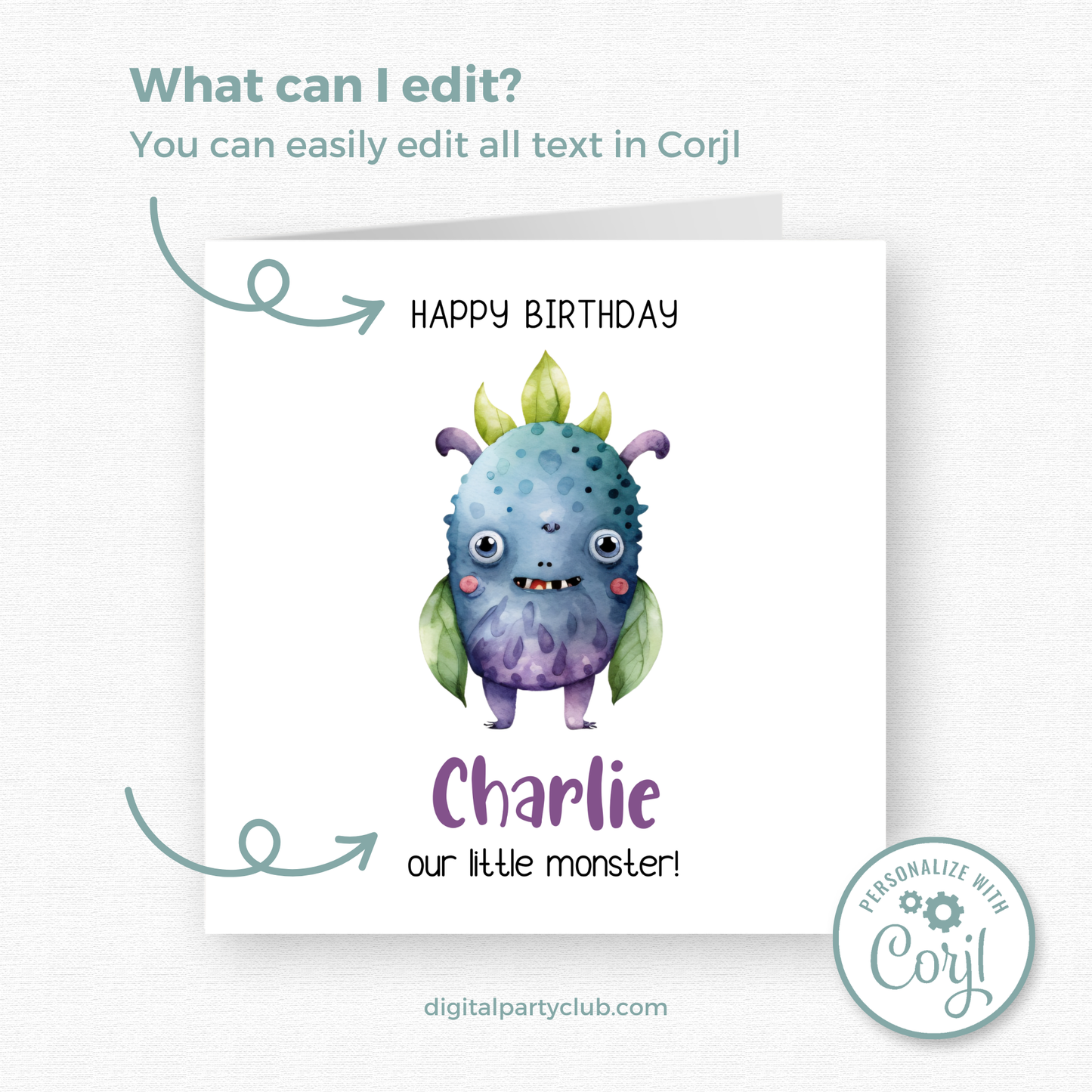 Editable Birthday Card - Monster