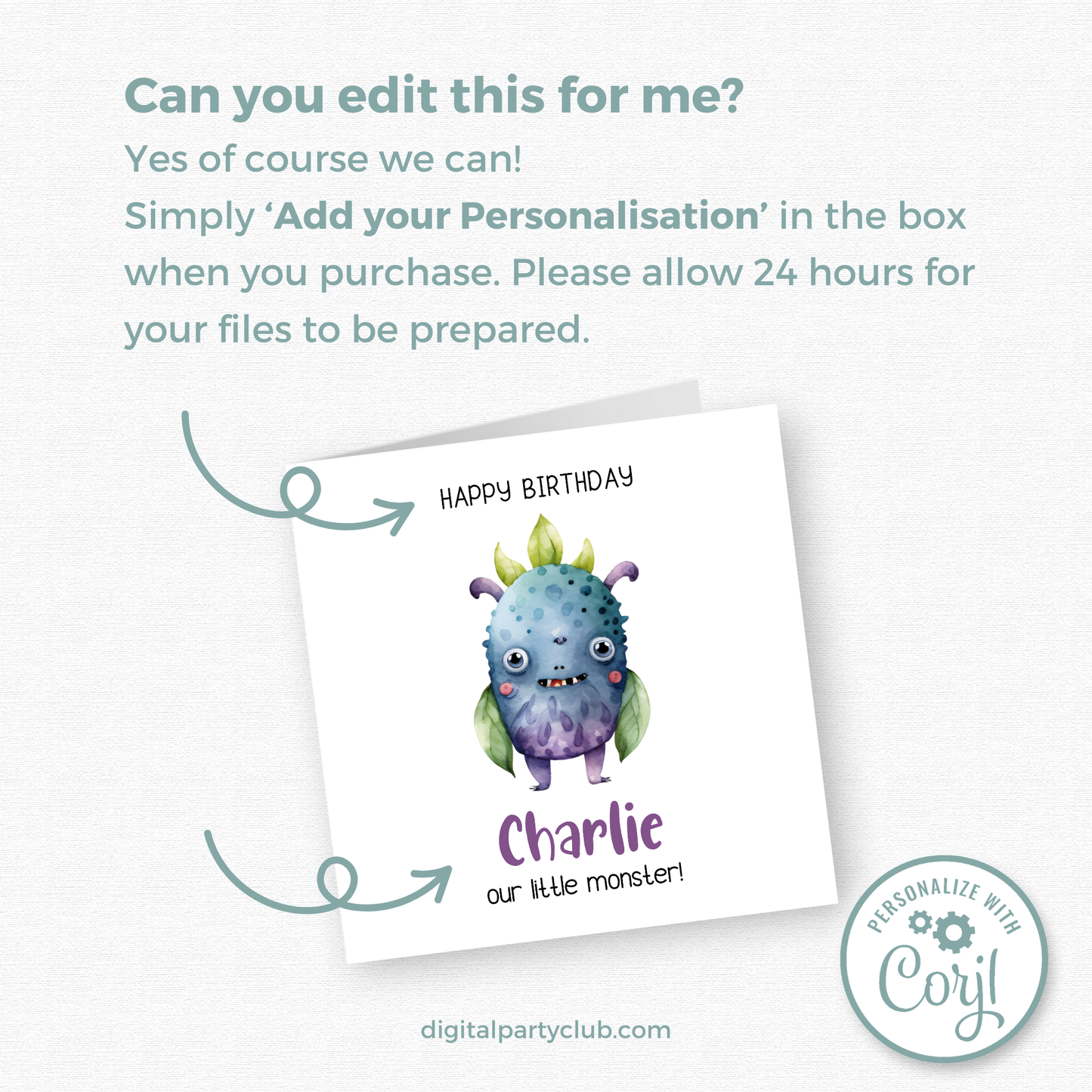 Editable Birthday Card - Monster