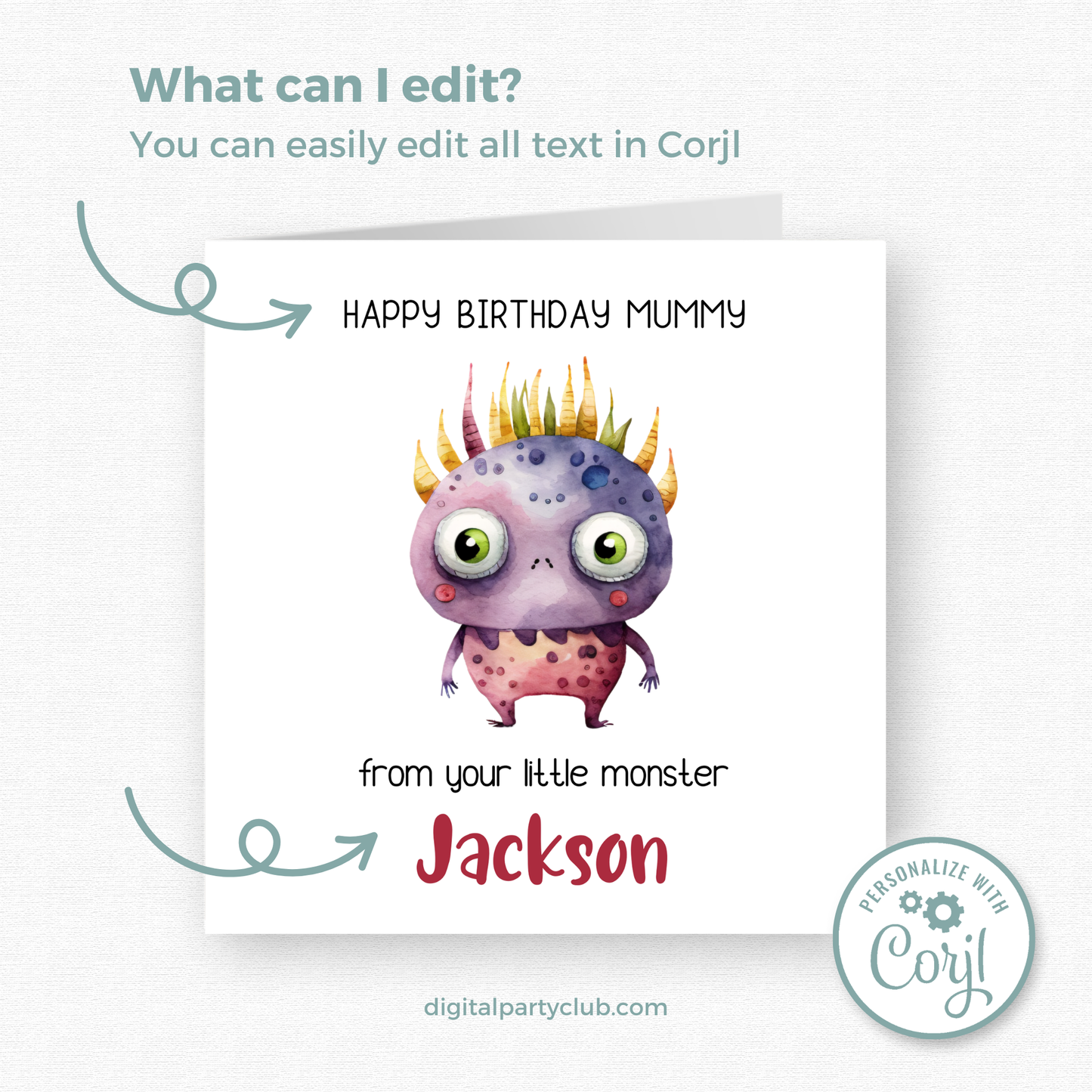 Editable Birthday Card - Mummy From Your Little Monster