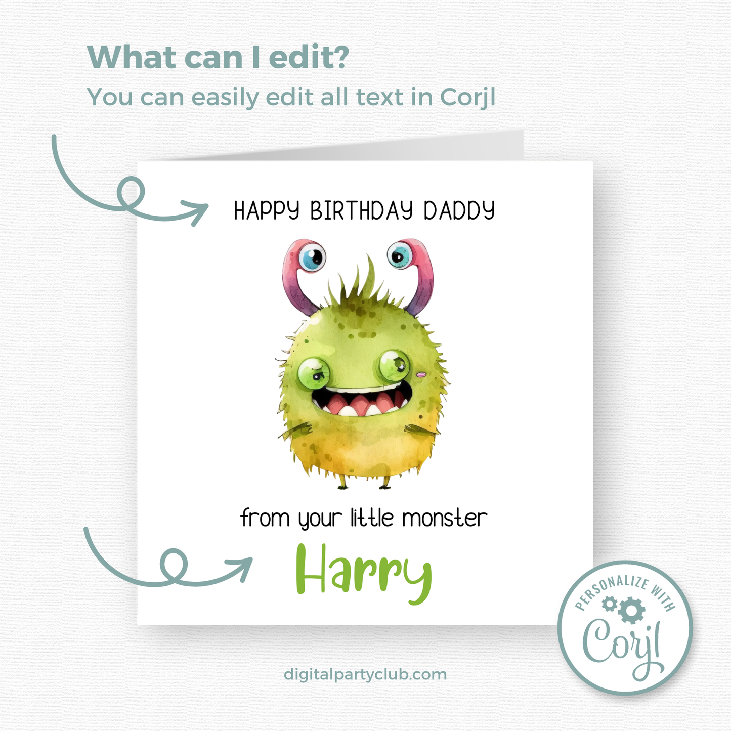Editable Birthday Card - Daddy From Your Little Monster