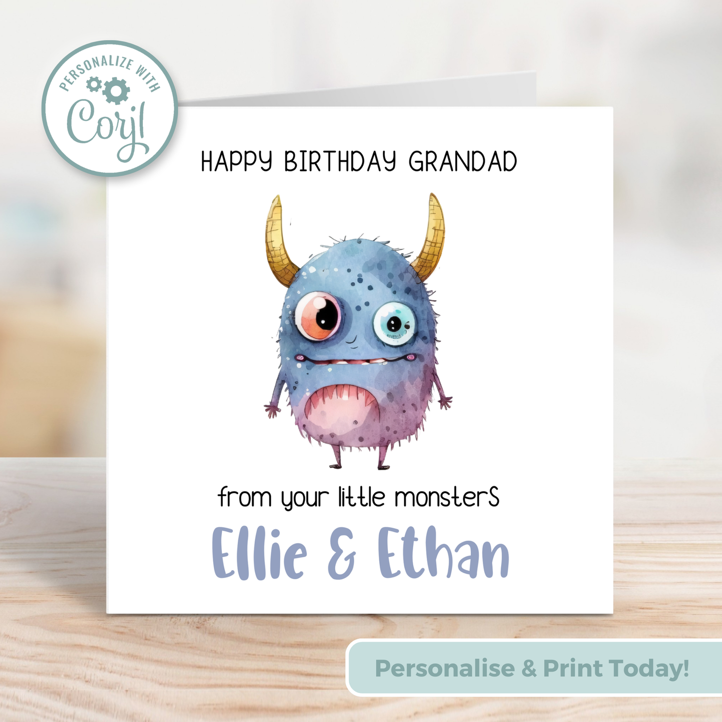 Editable Birthday Card - Grandad From Your Little Monsters