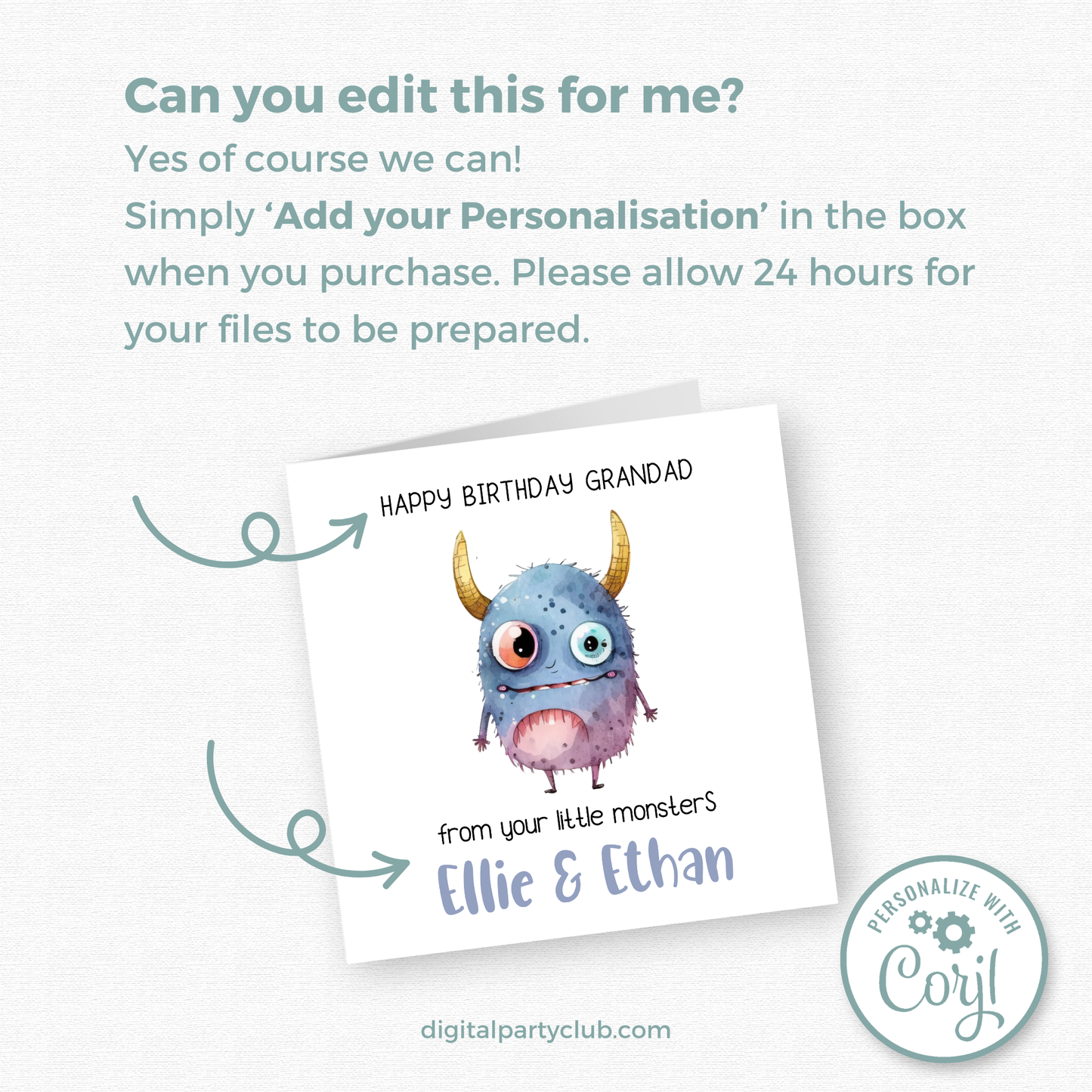 Editable Birthday Card - Grandad From Your Little Monsters