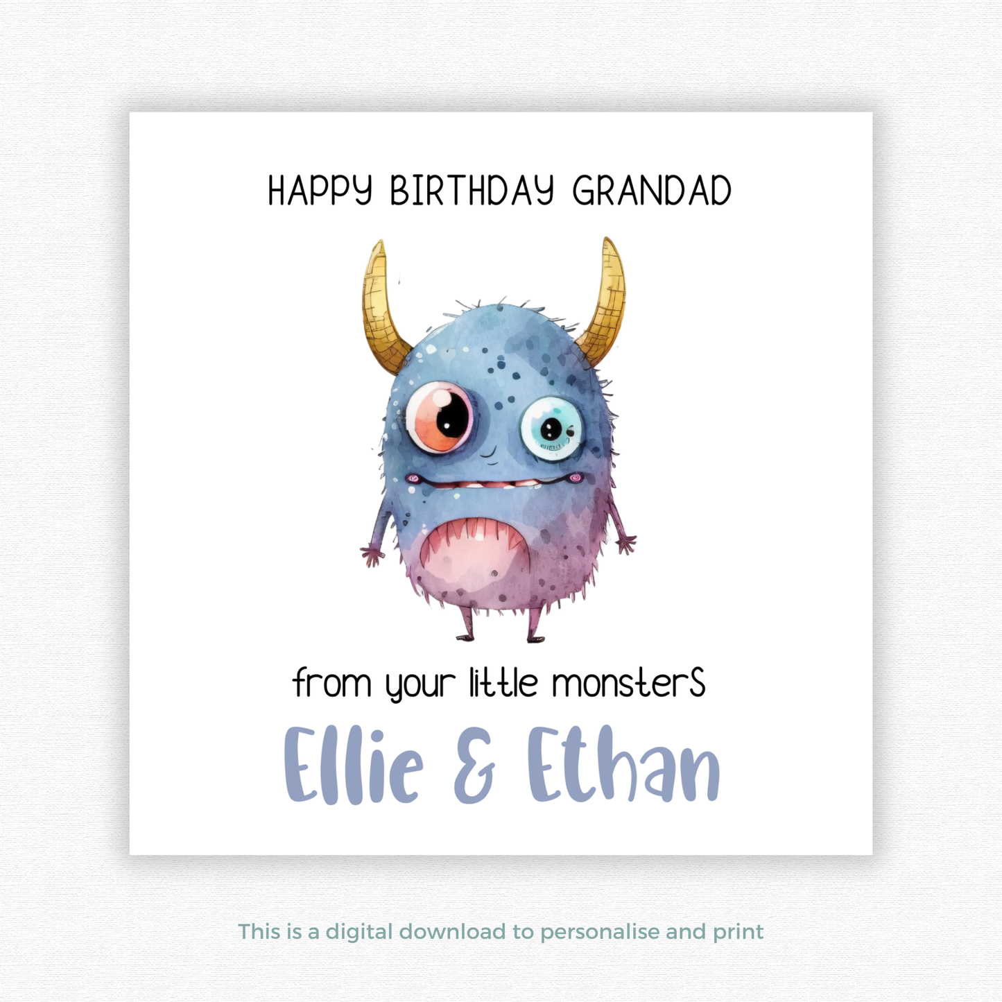 Editable Birthday Card - Grandad From Your Little Monsters