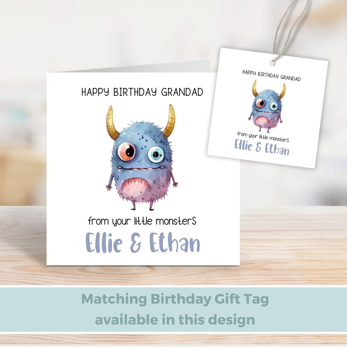 Editable Birthday Card - Grandad From Your Little Monsters