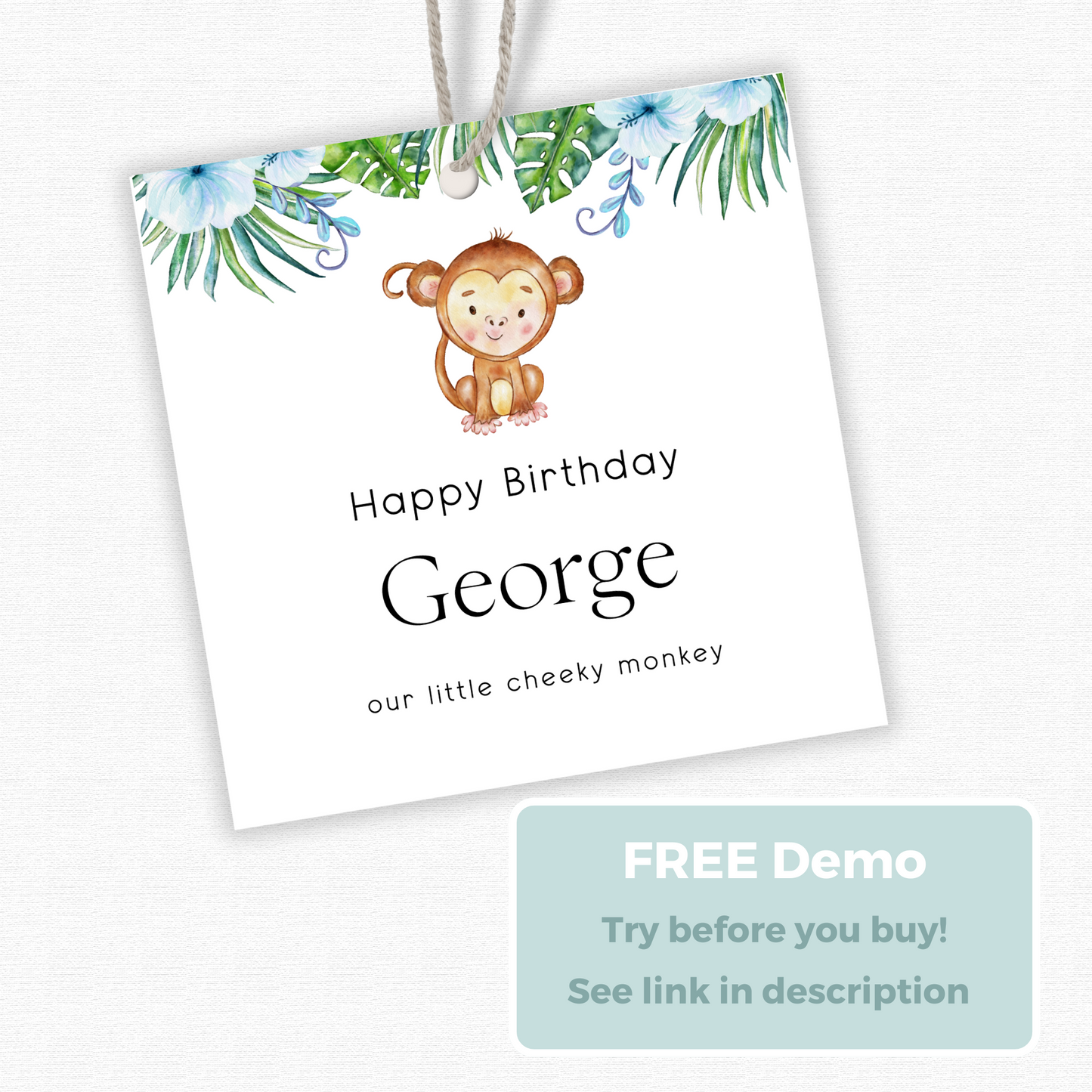 Editable Cheeky Monkey Birthday Gift Tag