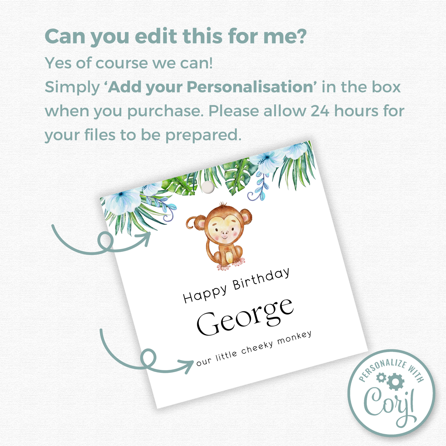 Editable Cheeky Monkey Birthday Gift Tag