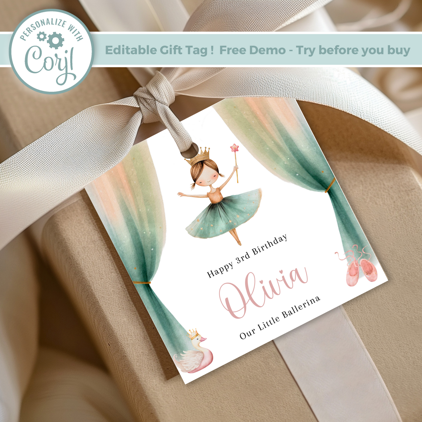 Editable Little Ballerina Birthday Gift Tag