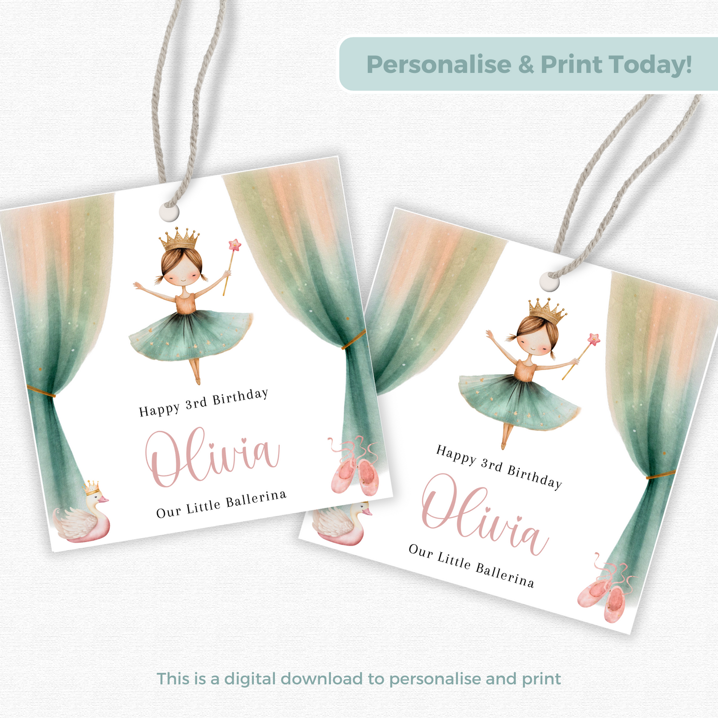 Editable Little Ballerina Birthday Gift Tag