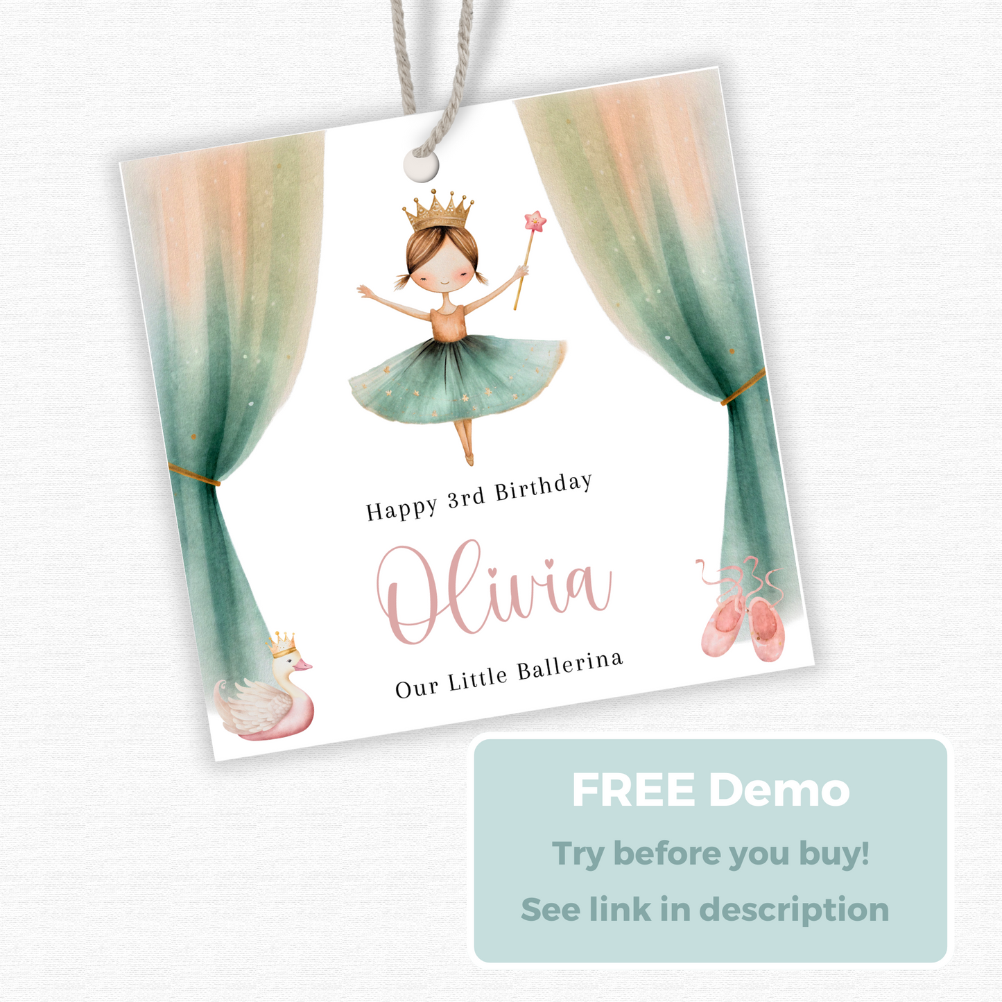 Editable Little Ballerina Birthday Gift Tag