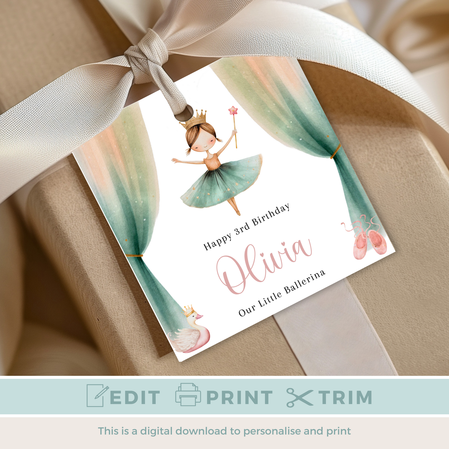 Editable Little Ballerina Birthday Gift Tag
